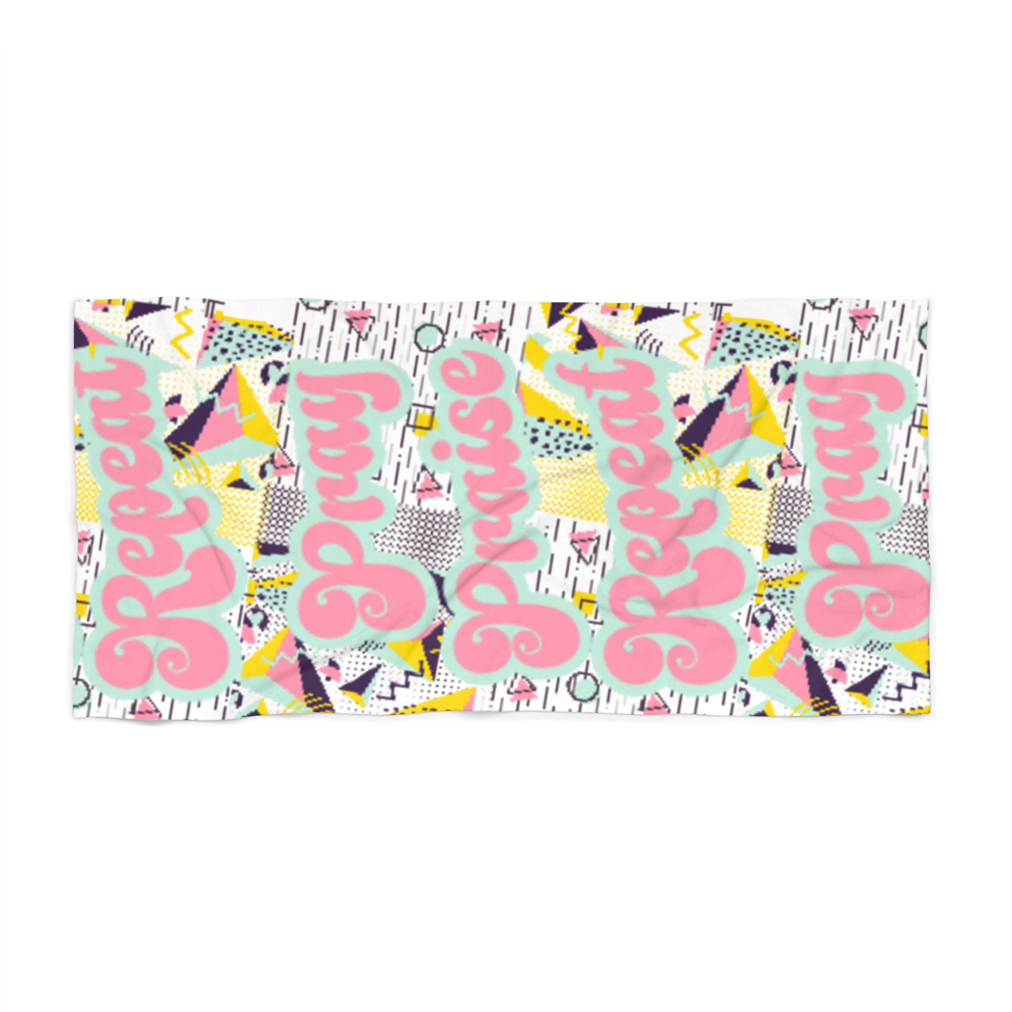 Retro  'Pray Praise Repeat 'Women's Beach Towel — 80s Neon Geometric Print
