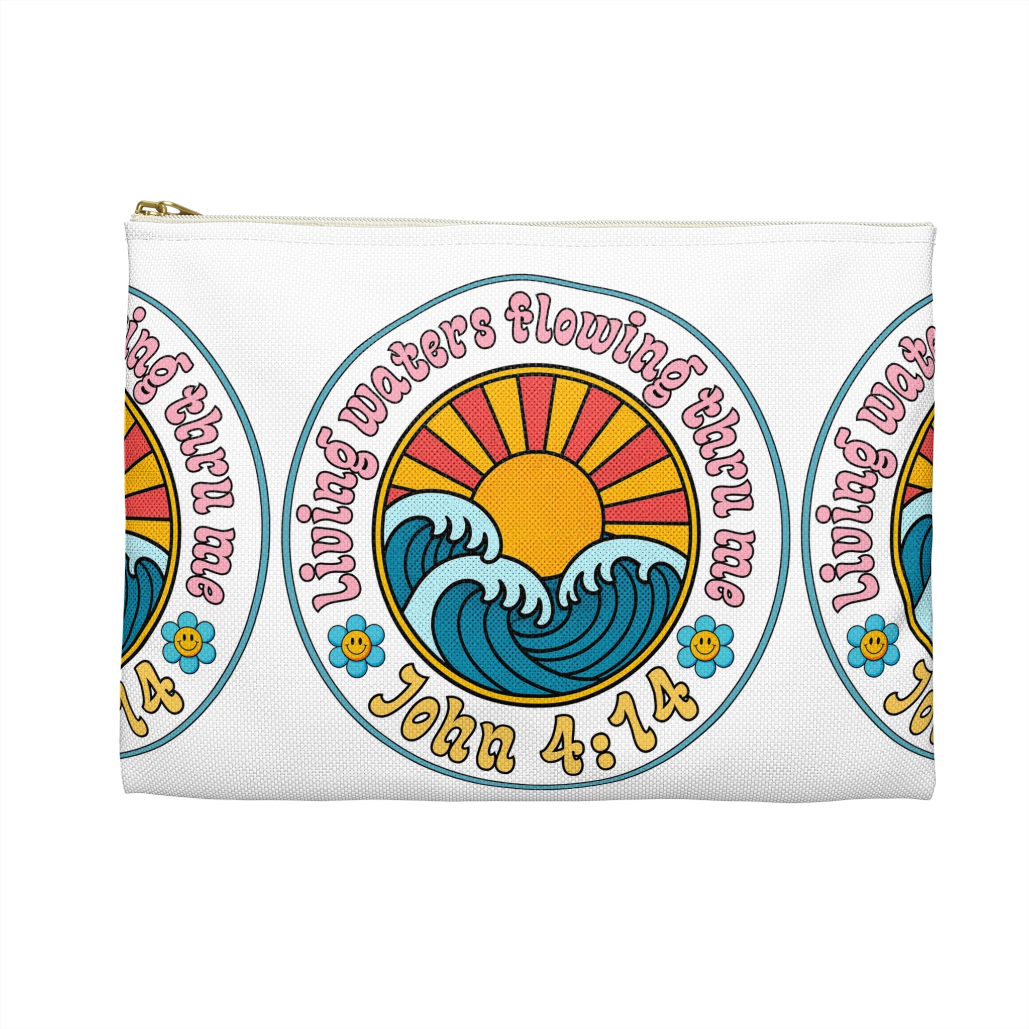 Accessory Pouch — "Living Waters Flowing Thru Me" John 4:14 Floral Wave