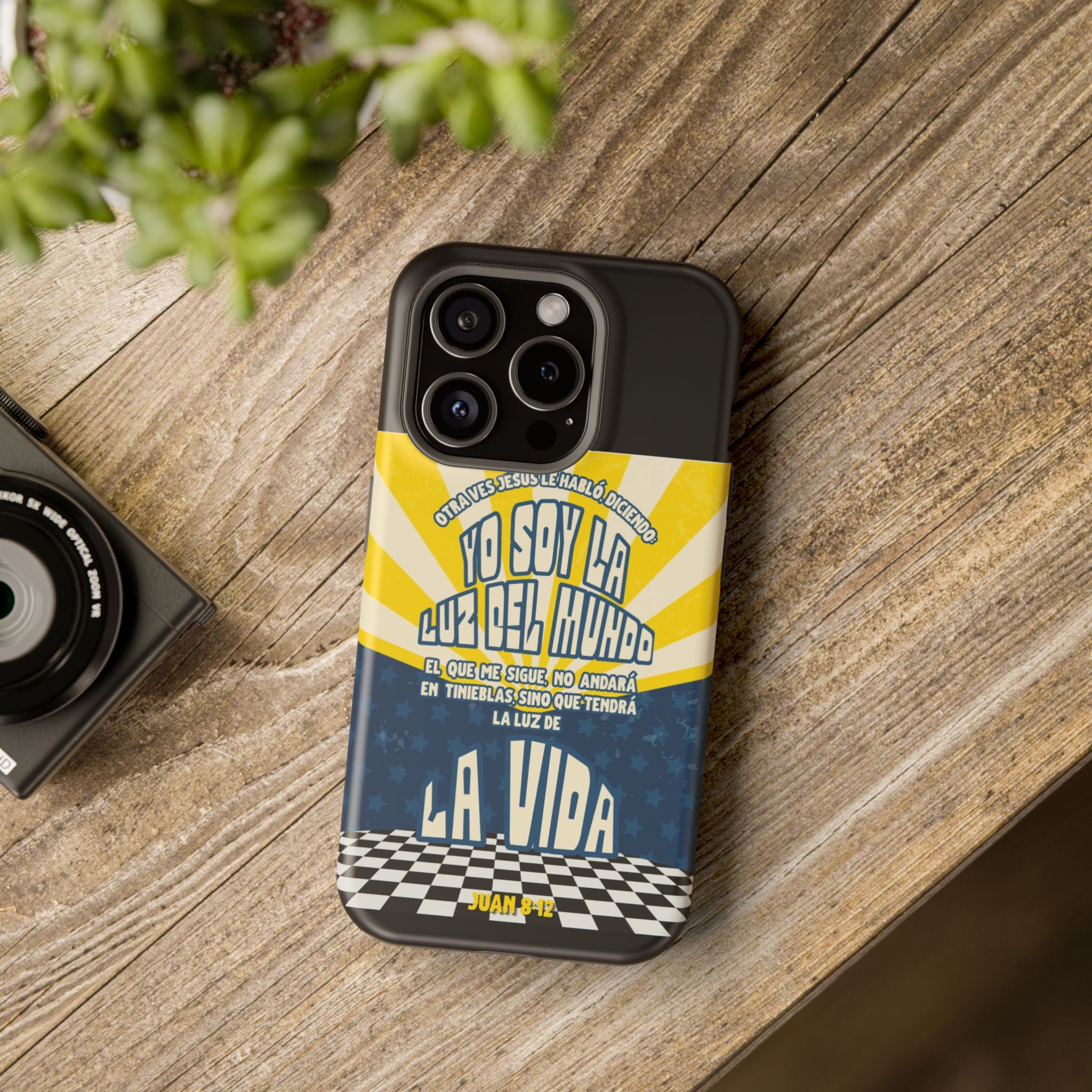 "Yo soy la luz del mundo" protección para telefono (Juan 8:12)— Para hombres- Magnético y resistente al impacto