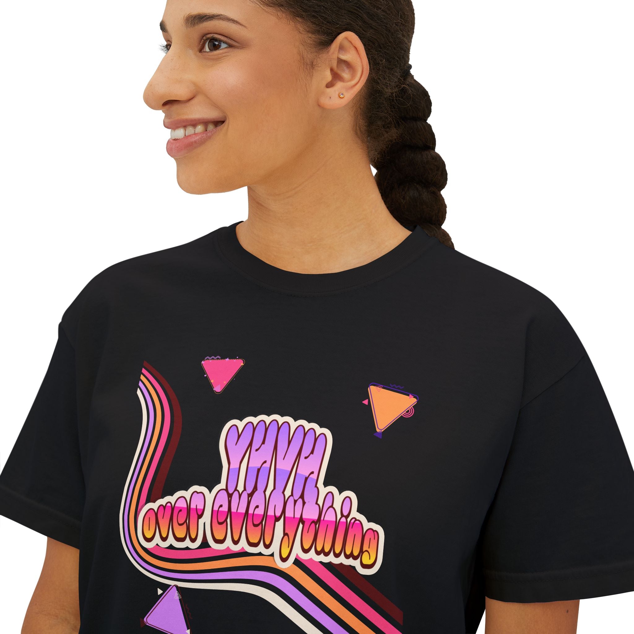 Retro 'YHVH over everything' Boxy Tee — Women's 90s Vibe Graphic T-Shirt