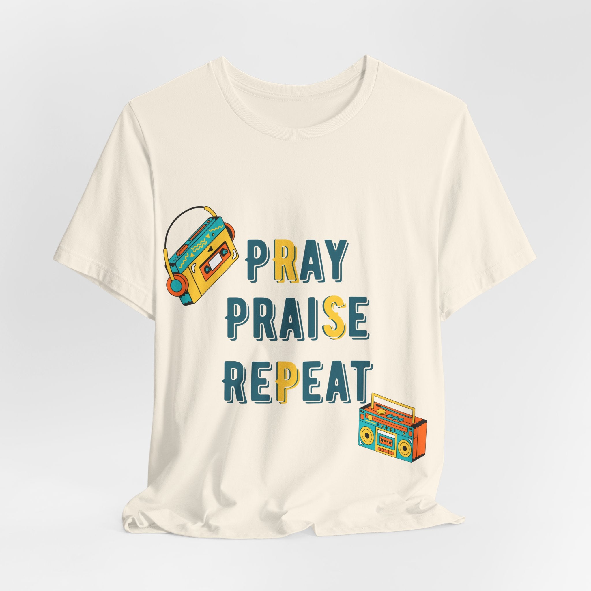 Men's Pray Praise Repeat T-Shirt — Vintage Boombox Christian Tee