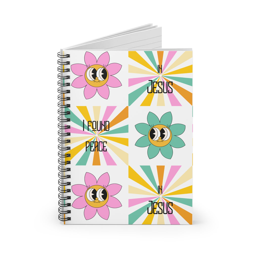 Spiral Retro Notebook — "I Found Peace in Jesus" Floral Cover (Ruled Journal)