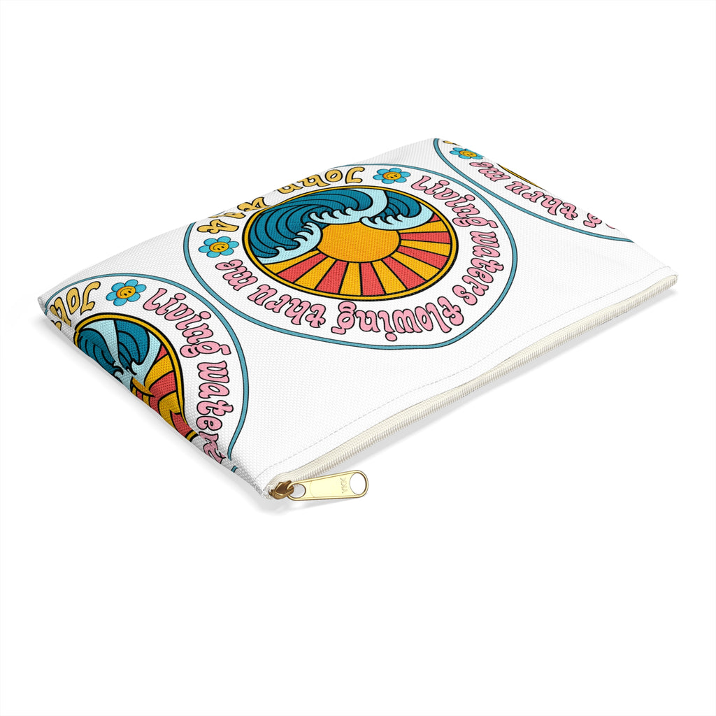 Accessory Pouch — "Living Waters Flowing Thru Me" John 4:14 Floral Wave