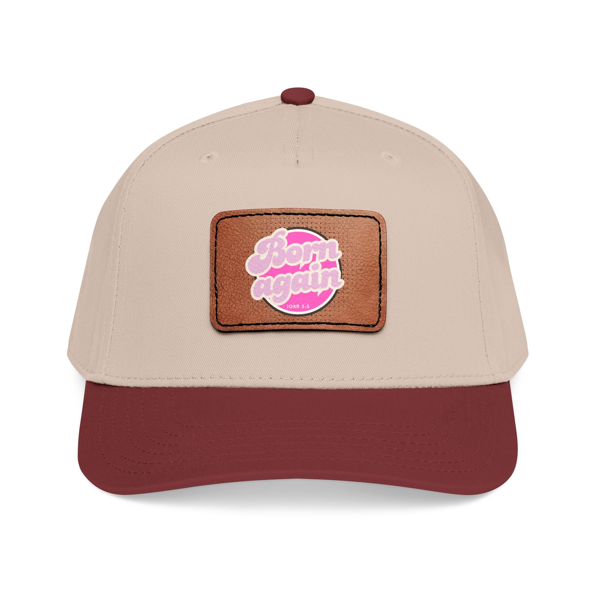 Women's 'Born Again' Leather Patch Baseball Cap — Retro Pink Logo Mid-Profile Hat