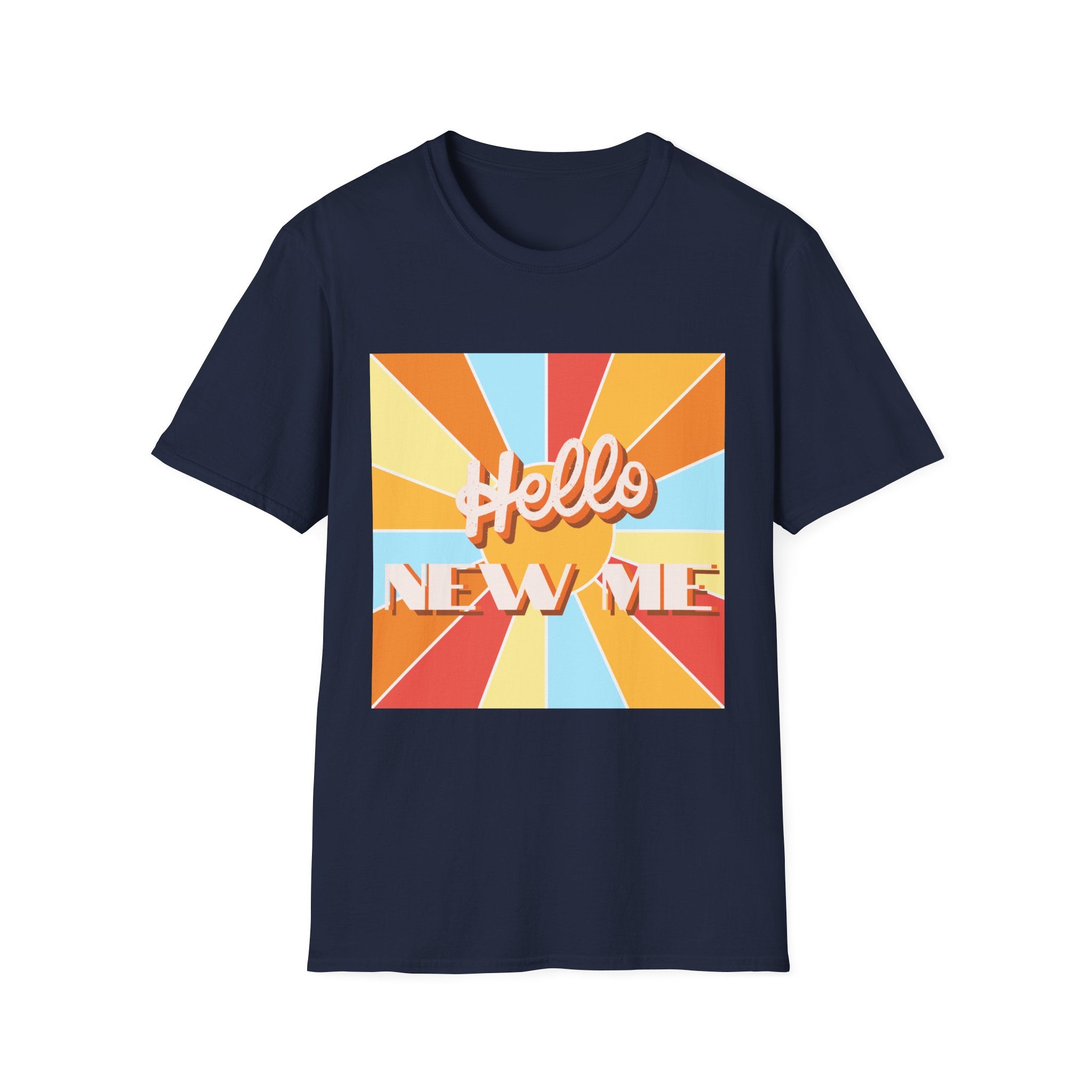 Men's Hello New Me Retro Tee — BACK: 2 Corinthians 5:17