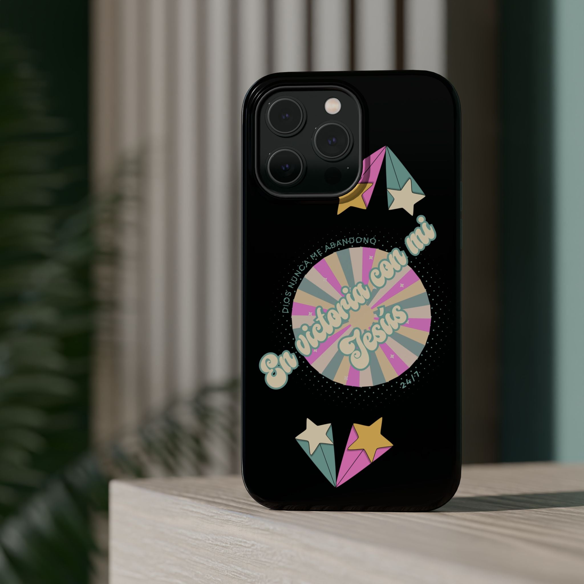 Mujeres Cover de Telefono Magnético e Impacto Resistente— "En Victoria con mi Jesús" Retro Star Design