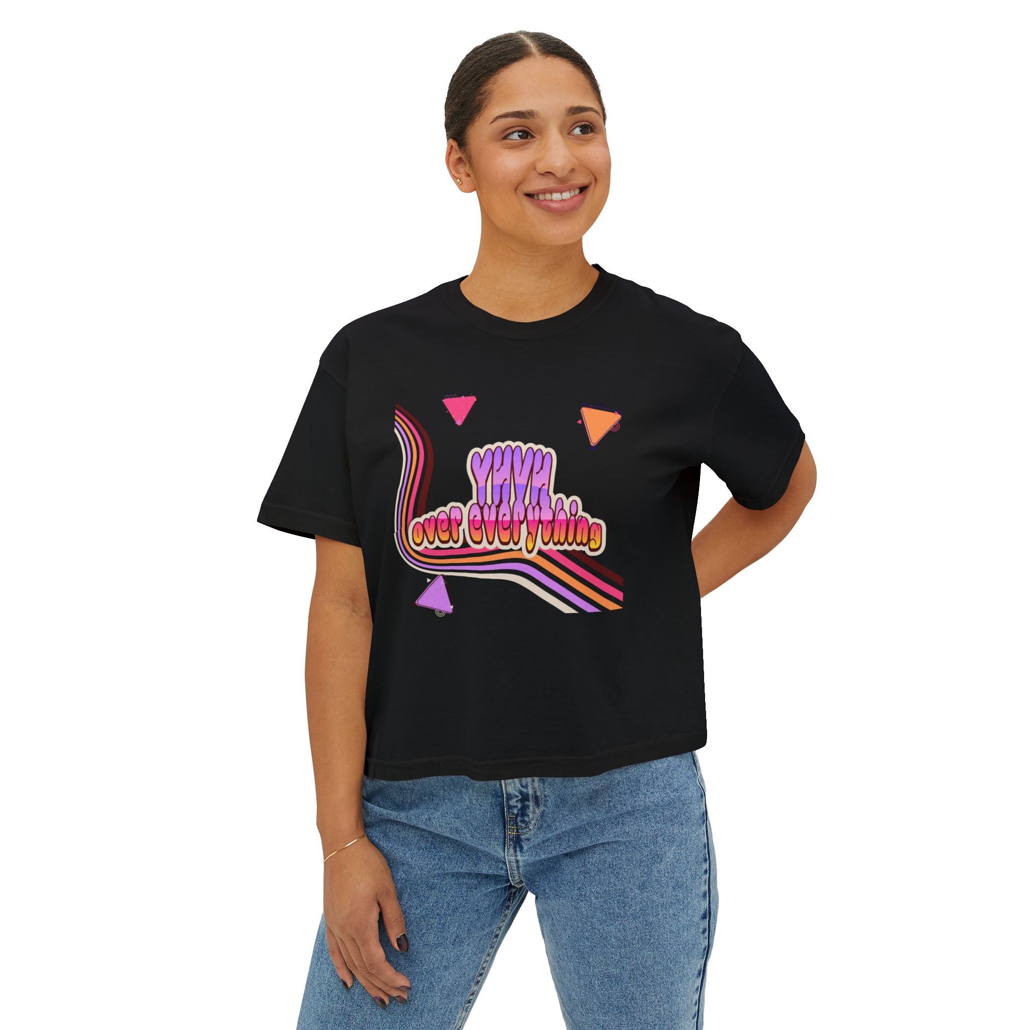 Retro 'YHVH over everything' Boxy Tee — Women's 90s Vibe Graphic T-Shirt