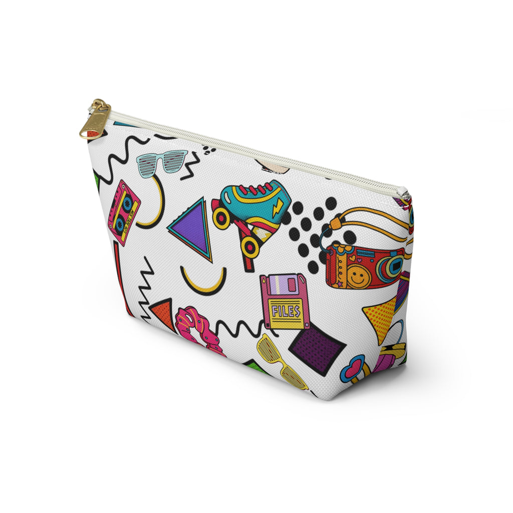 Retro 90s Pattern Accessory Pouch — Roller Skates, Cassette & Neon Shapes