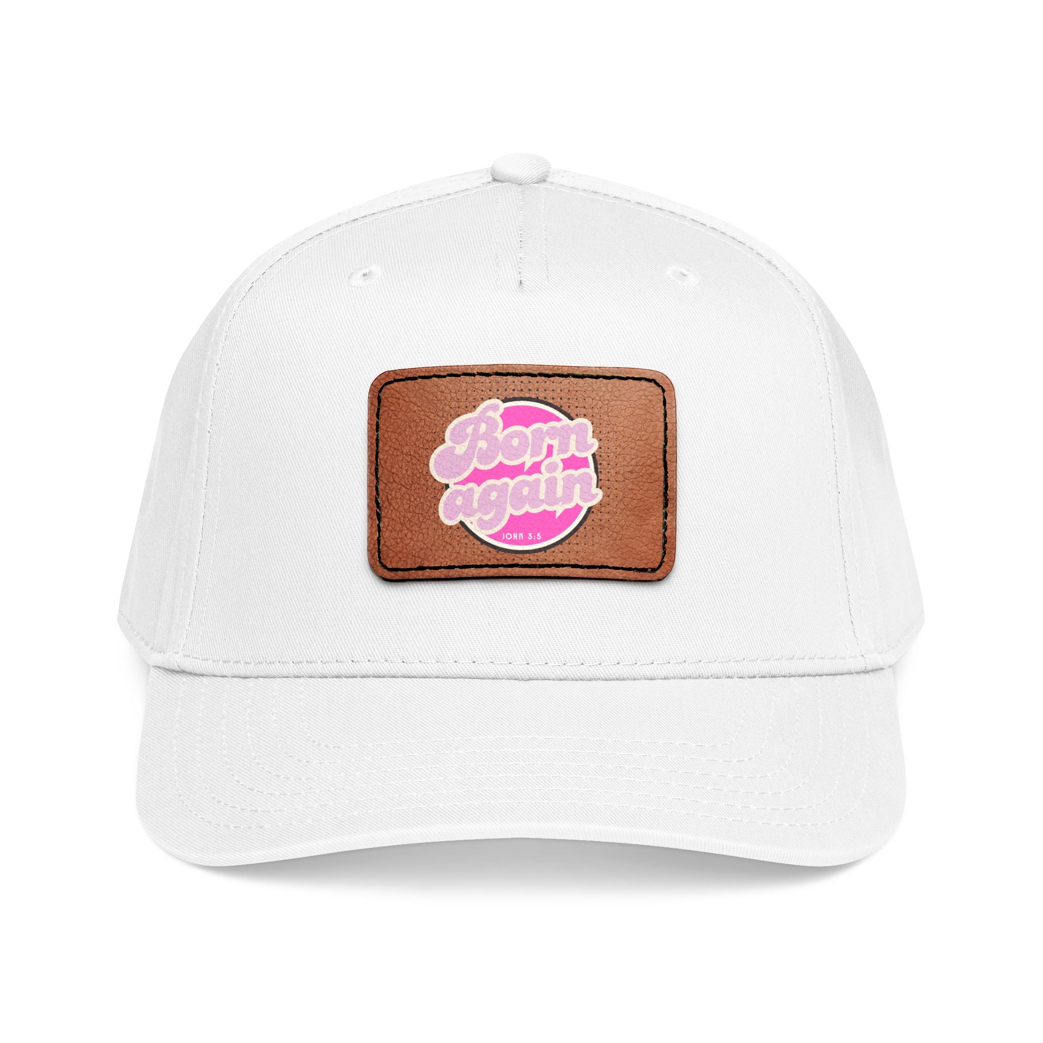 Women's 'Born Again' Leather Patch Baseball Cap — Retro Pink Logo Mid-Profile Hat