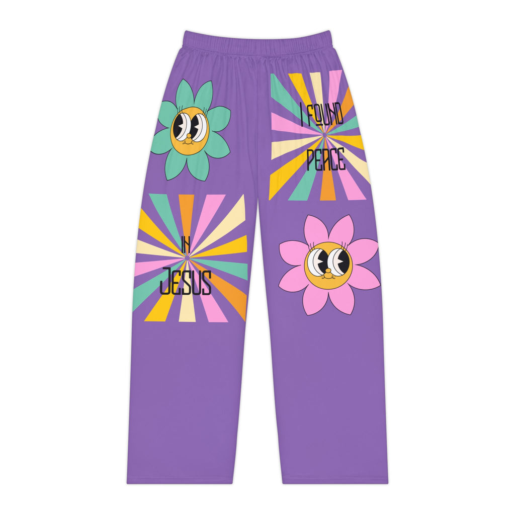 'I found peace in Jesus' Pajama Pants — Purple Retro Peace Lounge Pants