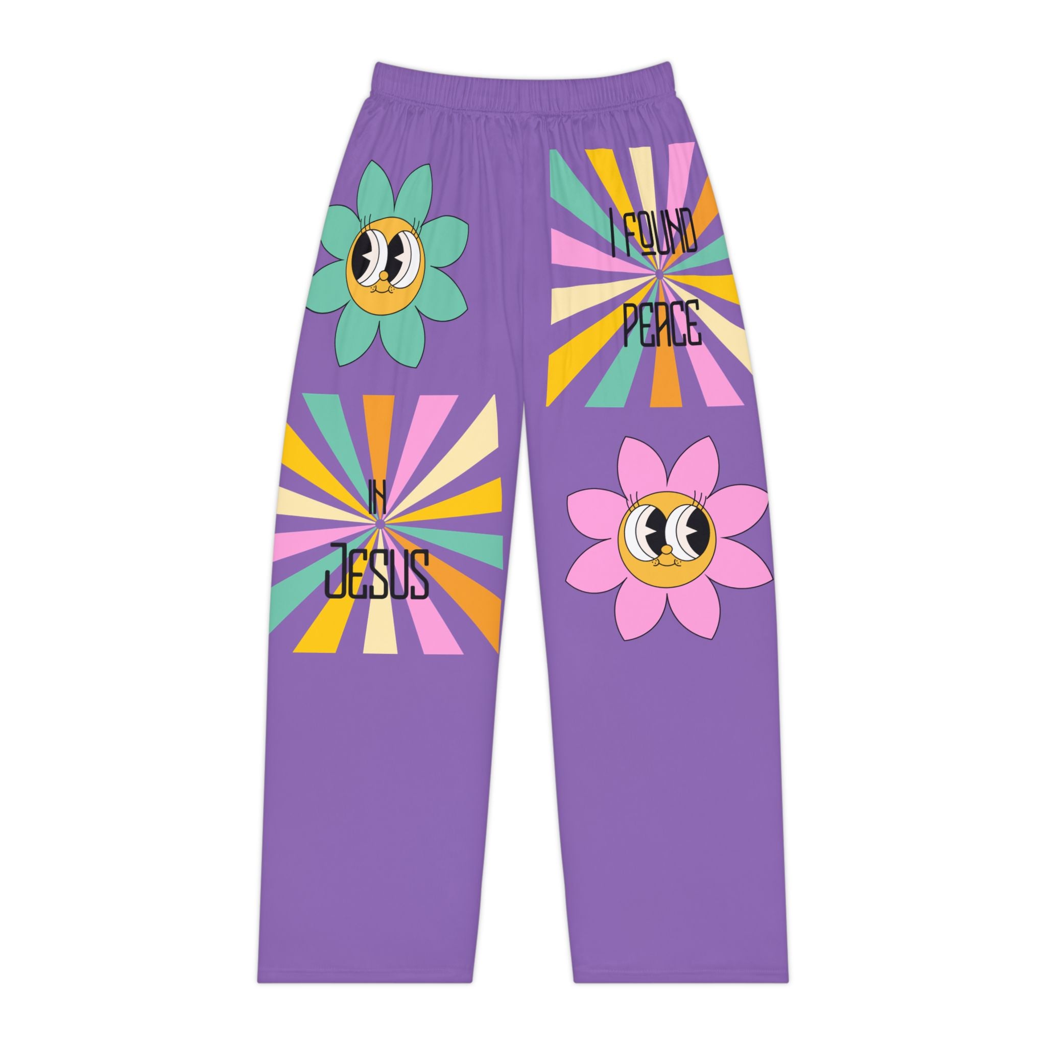 'I found peace in Jesus' Pajama Pants — Purple Retro Peace Lounge Pants