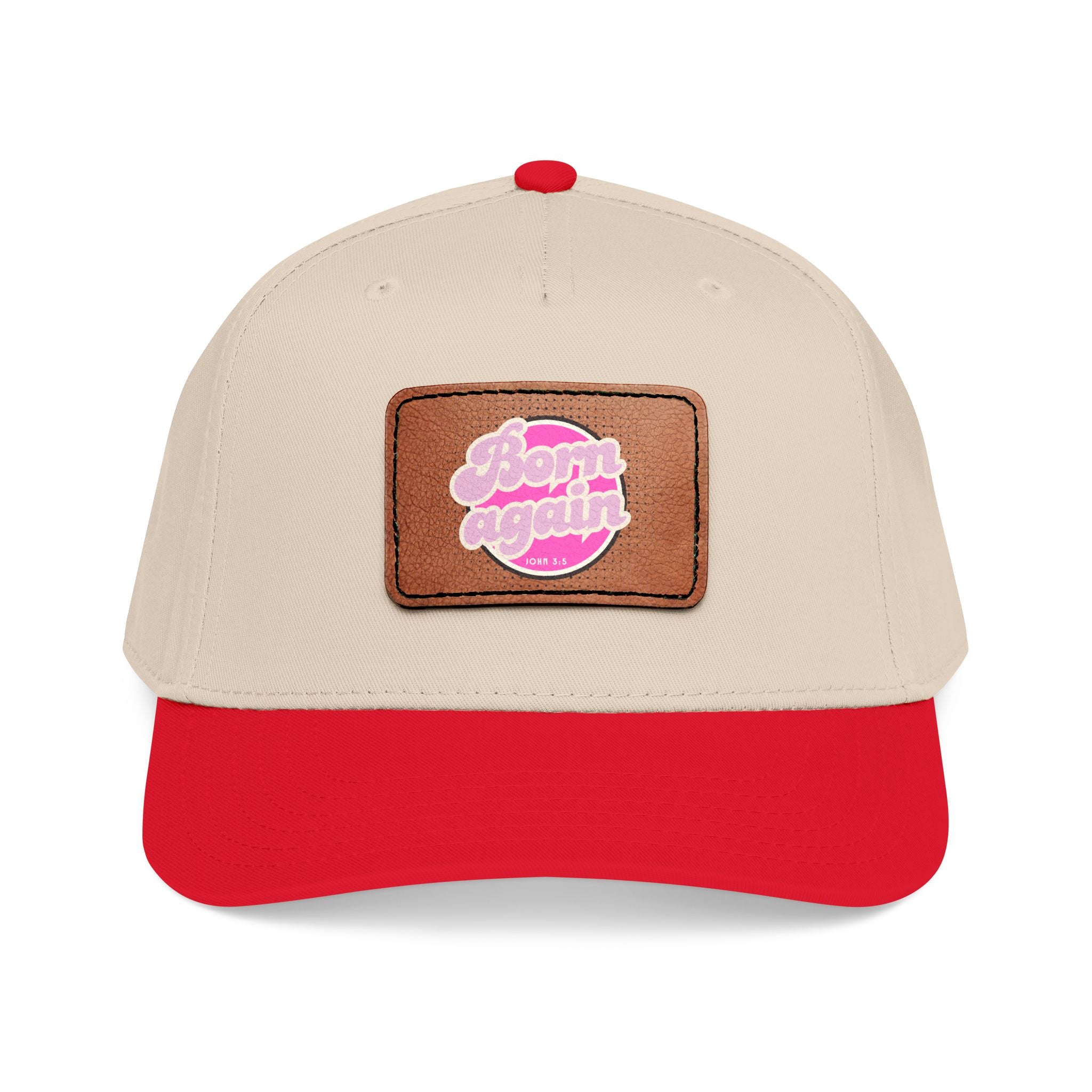 Women's 'Born Again' Leather Patch Baseball Cap — Retro Pink Logo Mid-Profile Hat