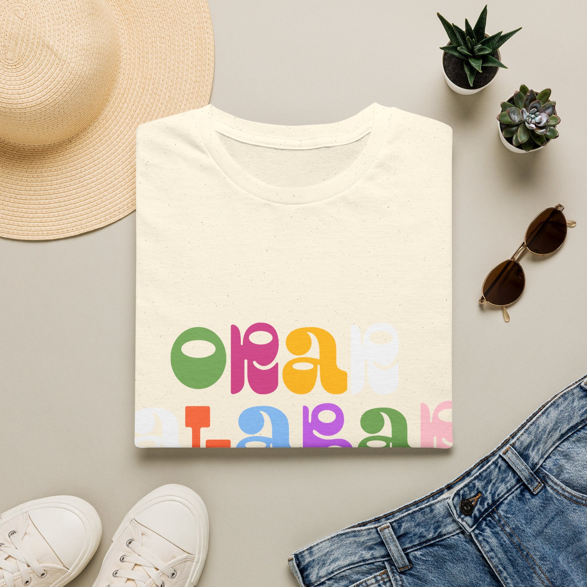 Woman's Bilingual Orar,Alabar, Repeat Tee — Colorful Groovy Type Design