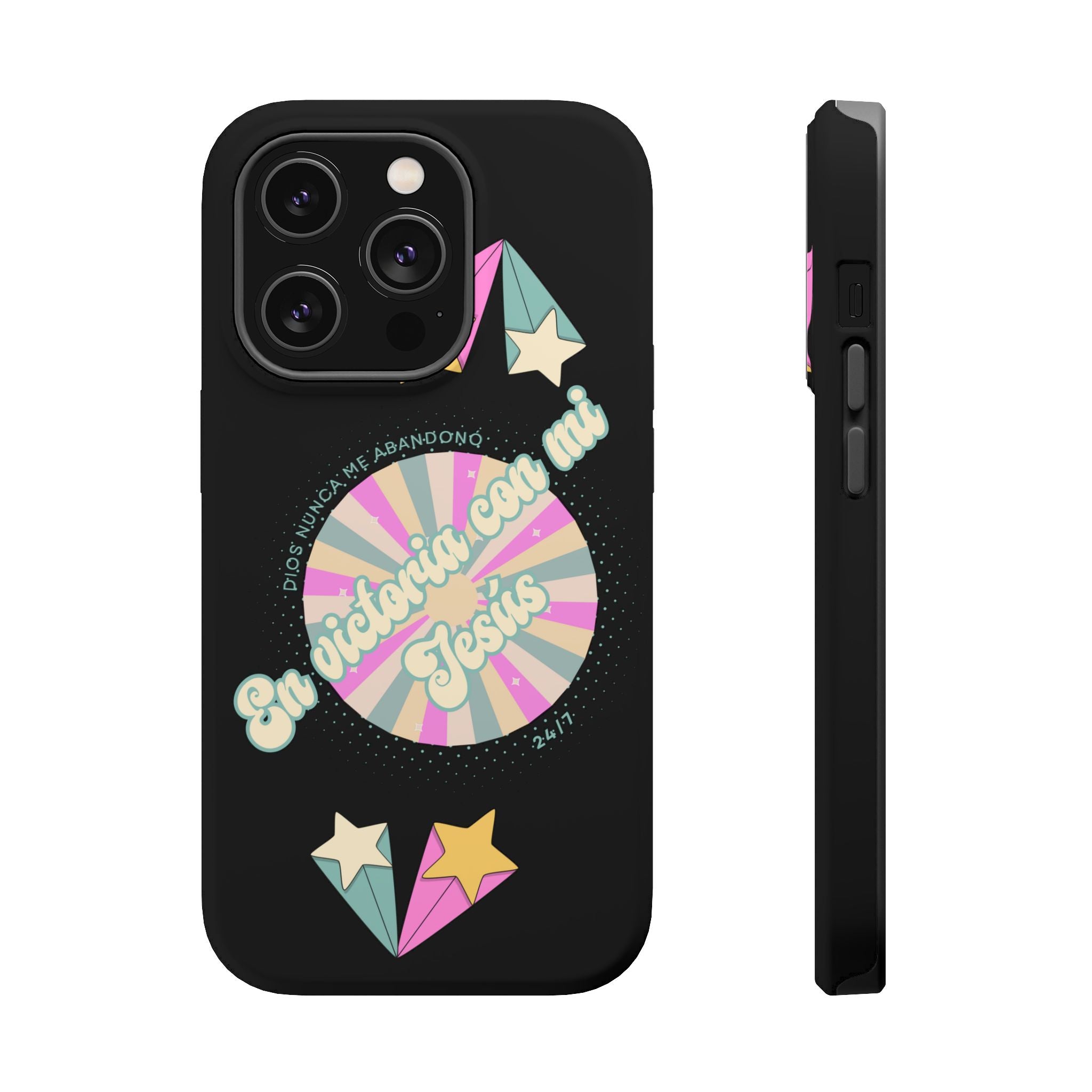 Mujeres Cover de Telefono Magnético e Impacto Resistente— "En Victoria con mi Jesús" Retro Star Design
