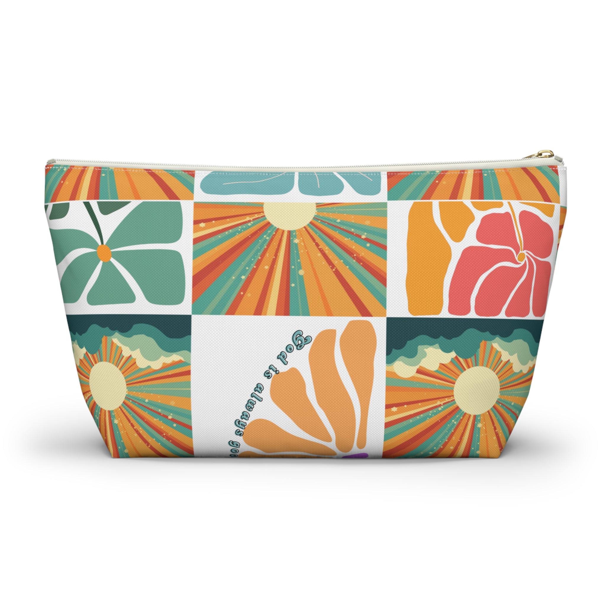 Retro Floral Sunrays Accessory Pouch — Colorful Sunrays T‑Bottom Bag