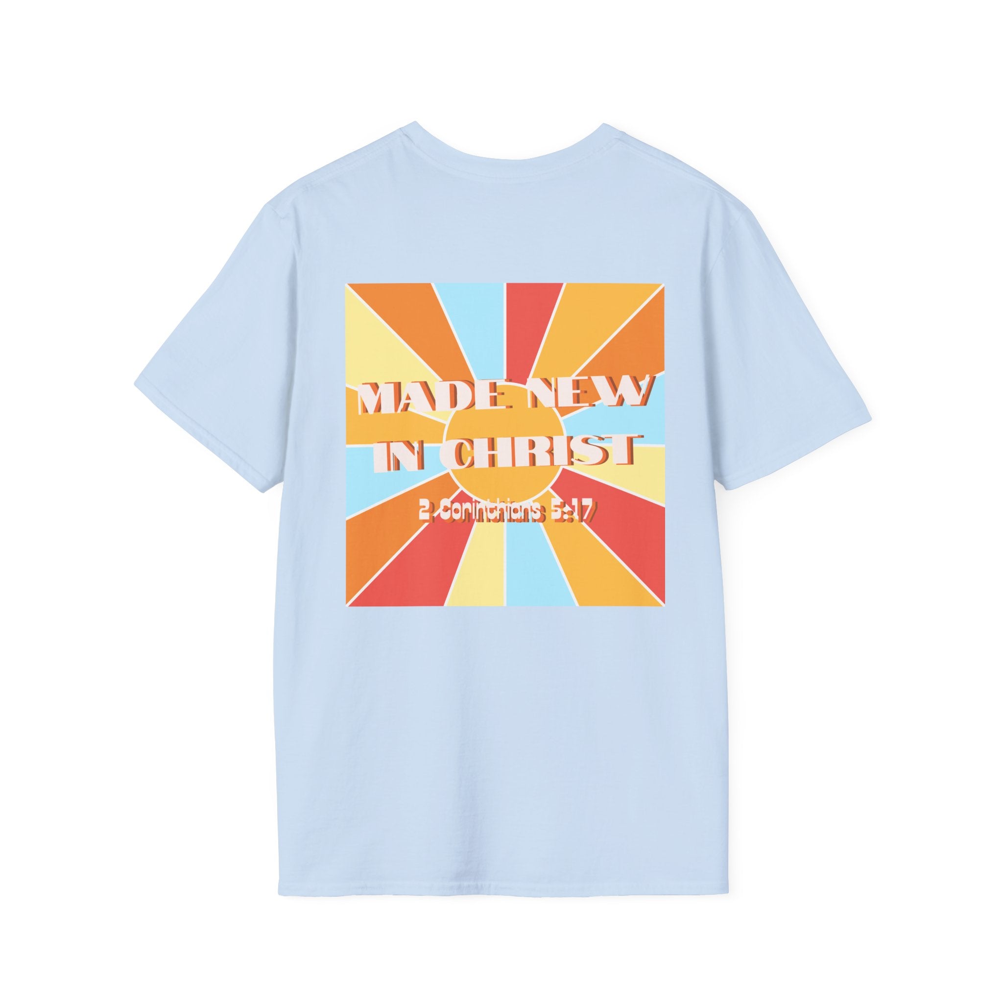 Men's Hello New Me Retro Tee — BACK: 2 Corinthians 5:17