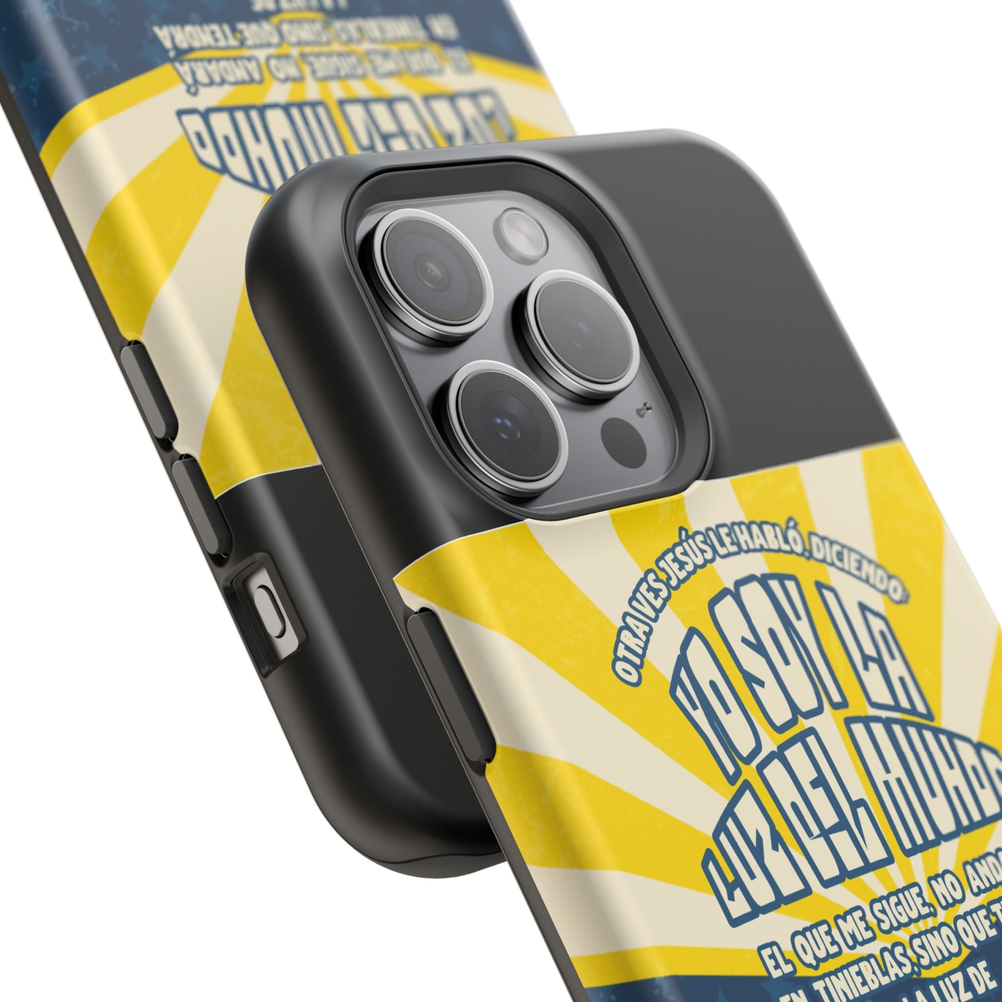 "Yo soy la luz del mundo" protección para telefono (Juan 8:12)— Para hombres- Magnético y resistente al impacto