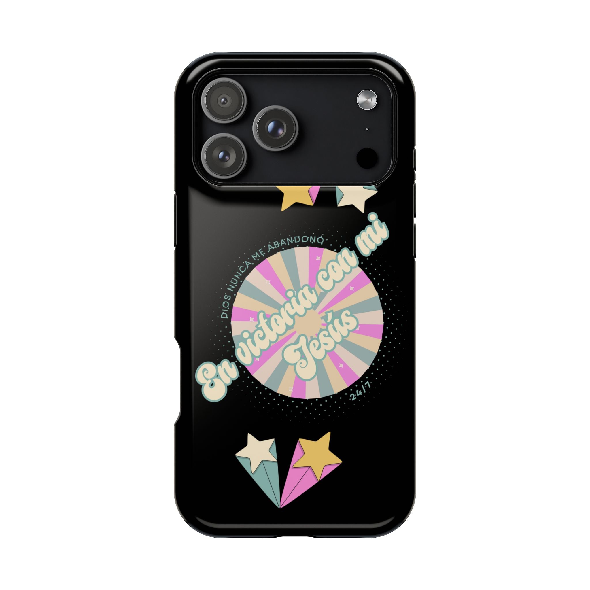 Mujeres Cover de Telefono Magnético e Impacto Resistente— "En Victoria con mi Jesús" Retro Star Design