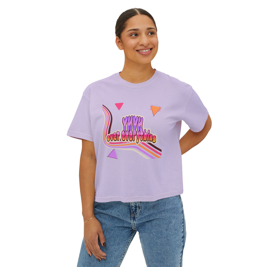 Retro 'YHVH over everything' Boxy Tee — Women's 90s Vibe Graphic T-Shirt
