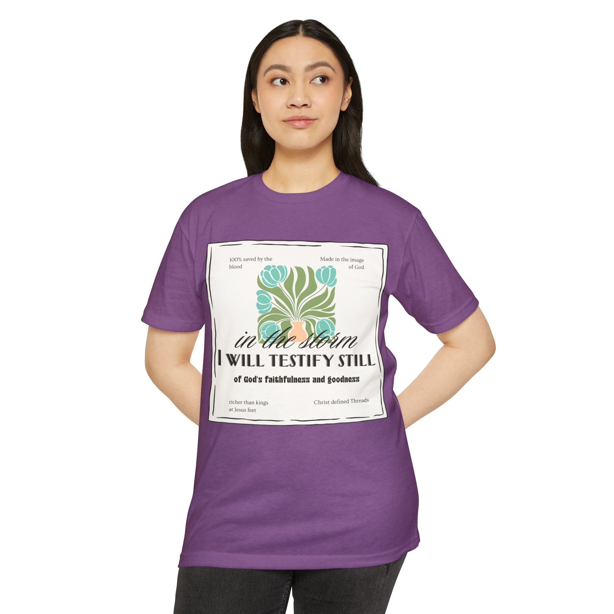 Women's  Faith Graphic T-Shirt — "In the Storm I Will Testify Still" Christian Tee