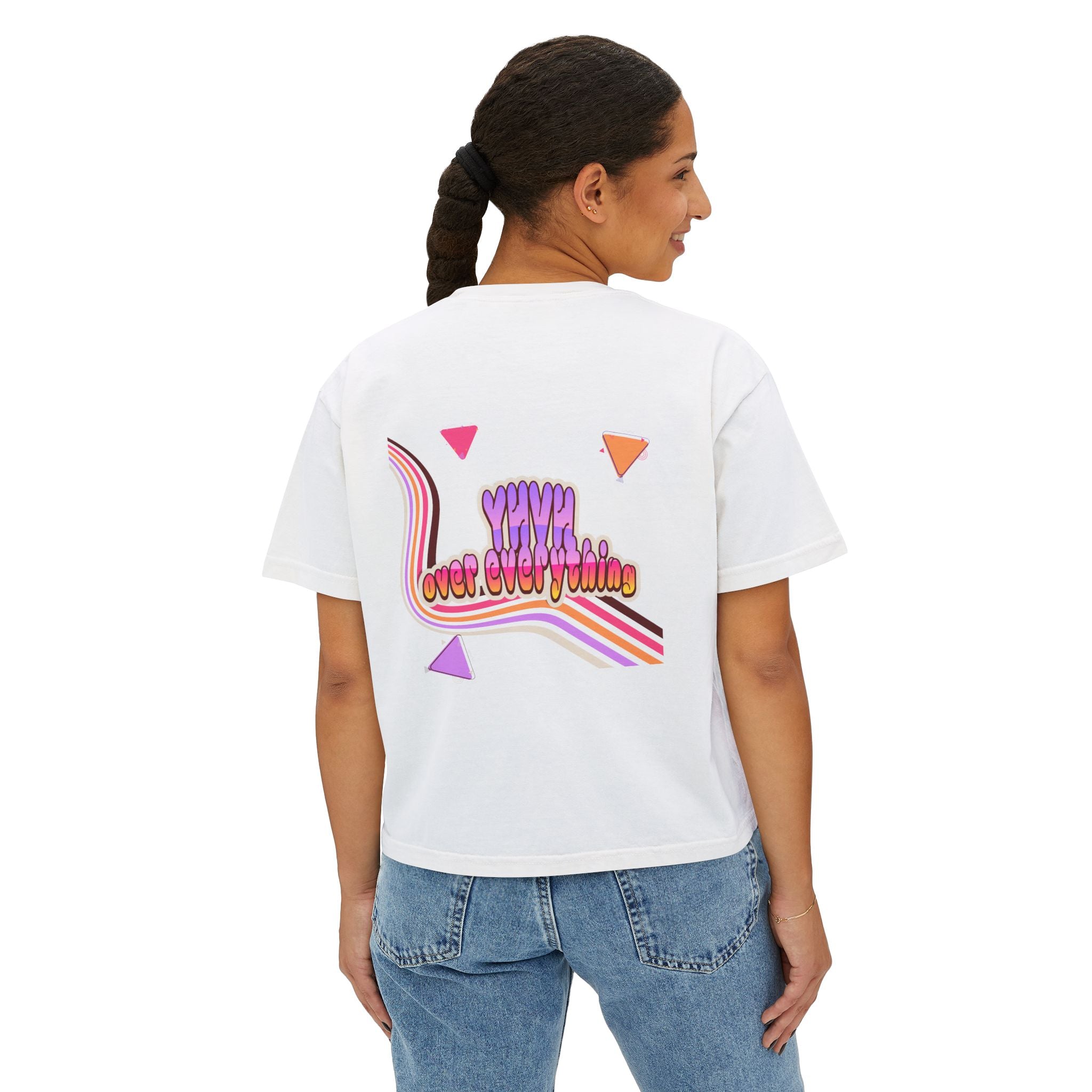 Retro 'YHVH over everything' Boxy Tee — Women's 90s Vibe Graphic T-Shirt