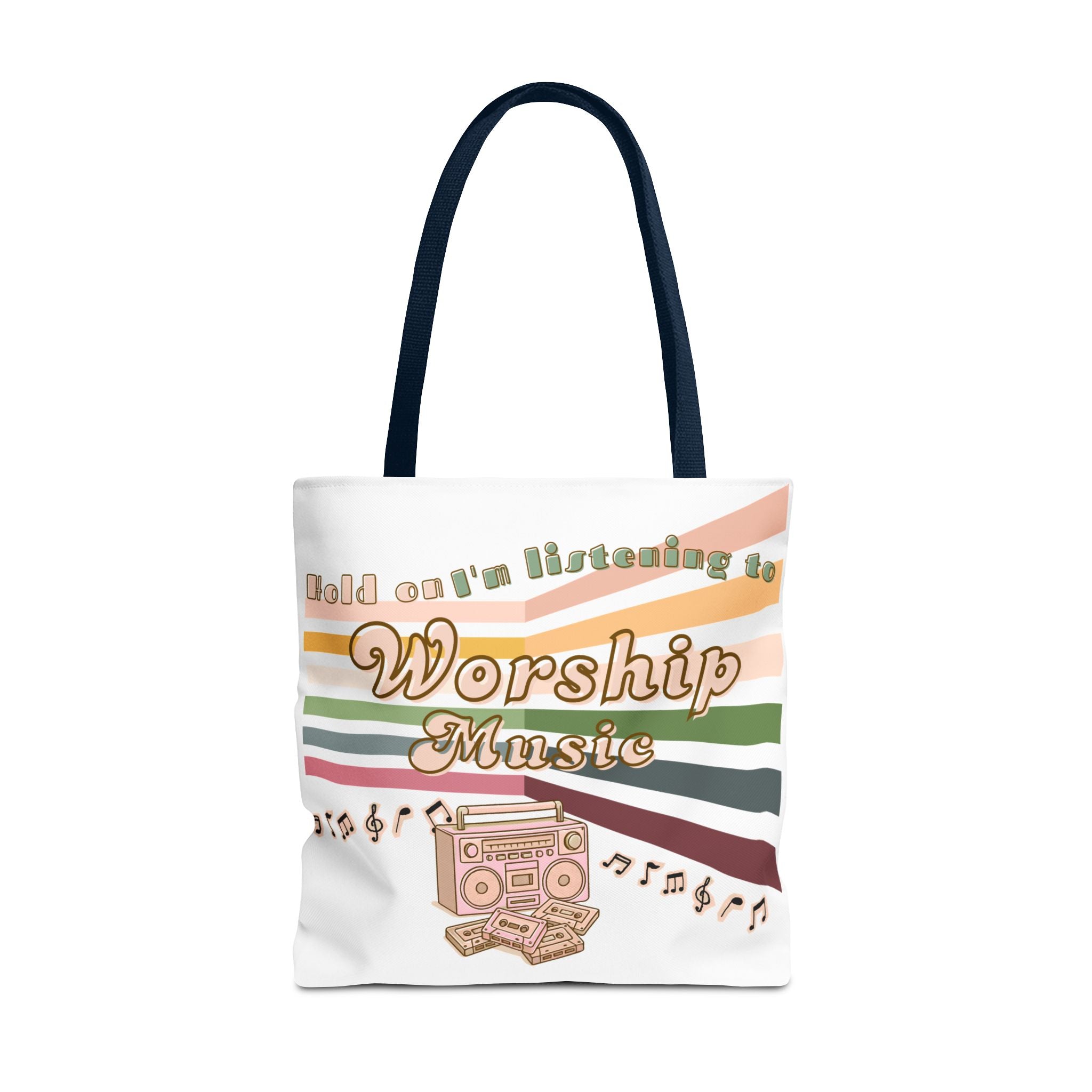 Worship Music Tote Bag – Faith-Inspired Retro Boombox Design