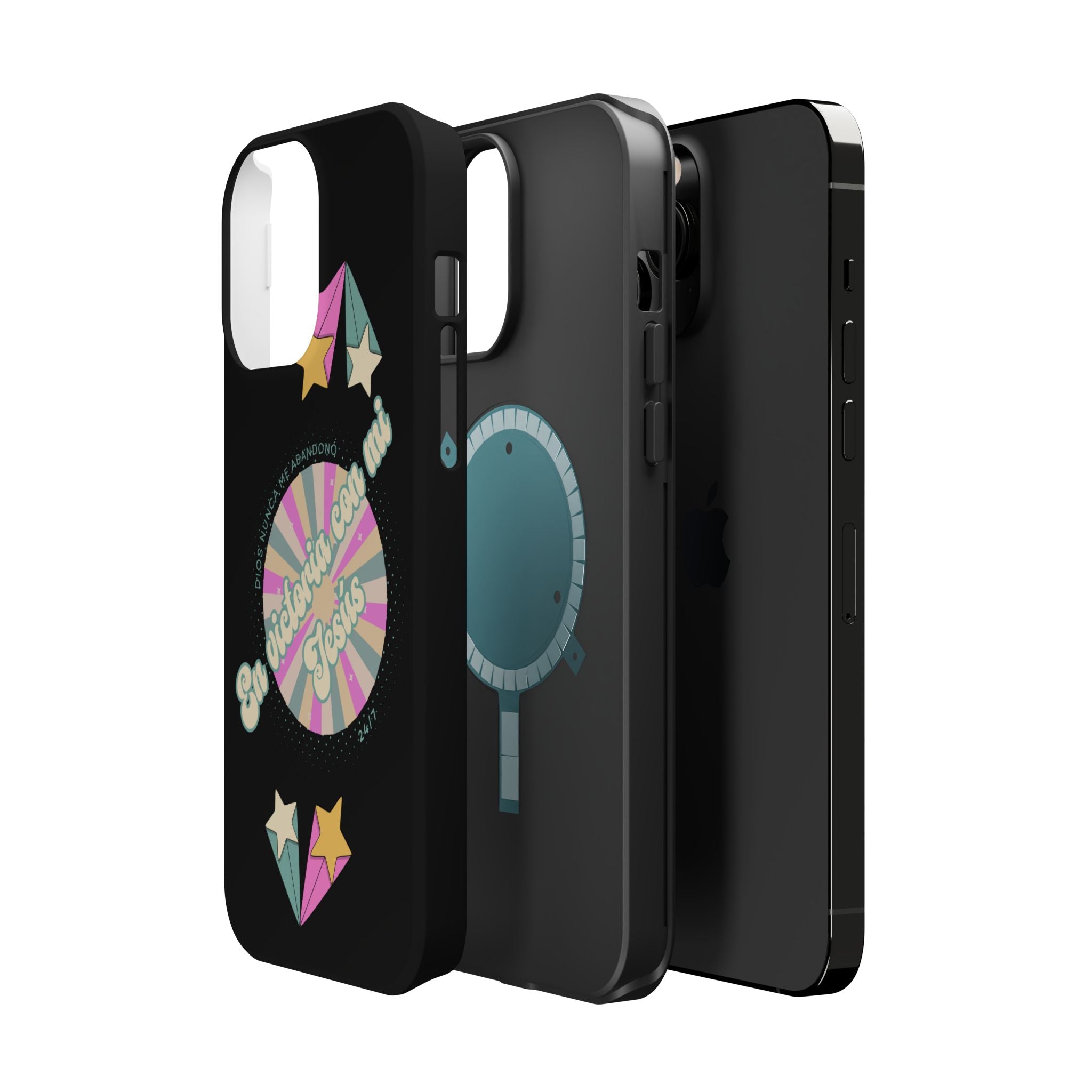 Mujeres Cover de Telefono Magnético e Impacto Resistente— "En Victoria con mi Jesús" Retro Star Design