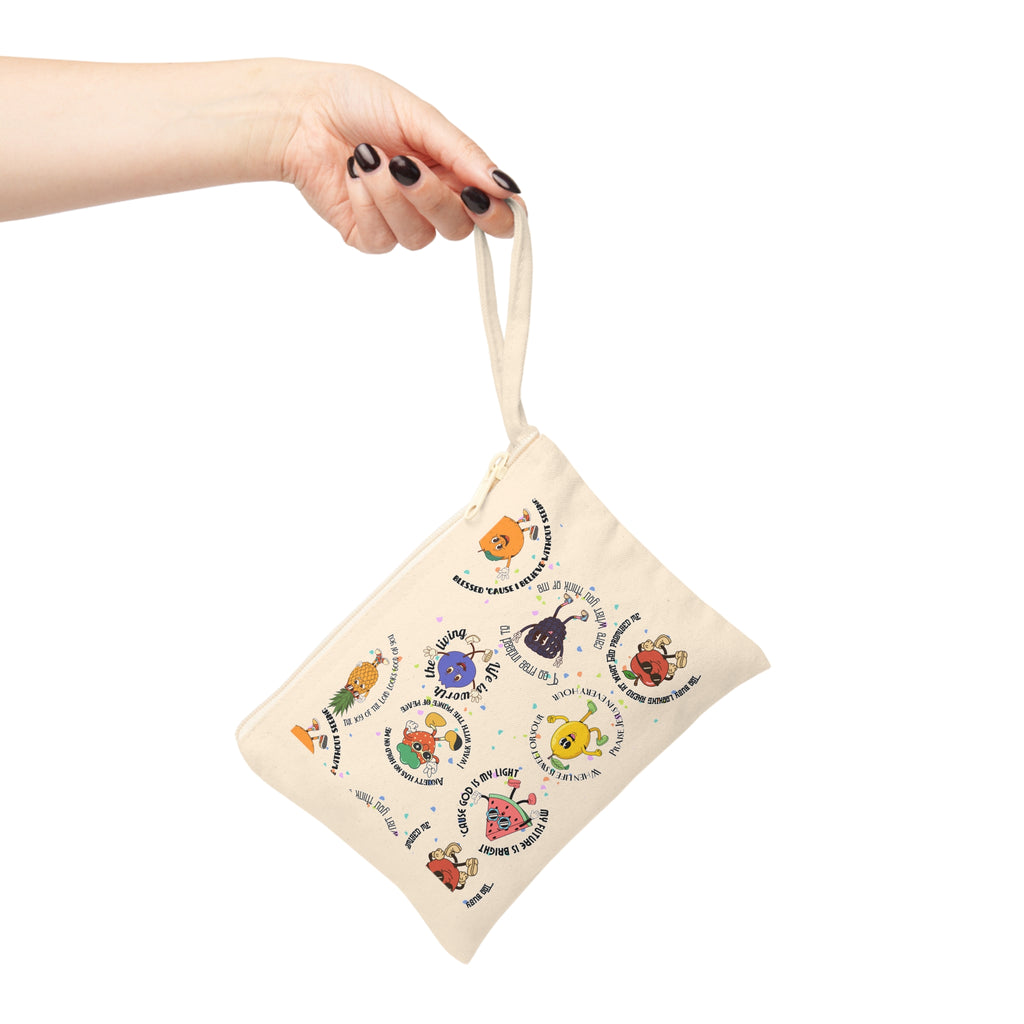 Fruit Friends Zipper Pouch — Cute Illustrated Fruit Characters with Positive Sayings