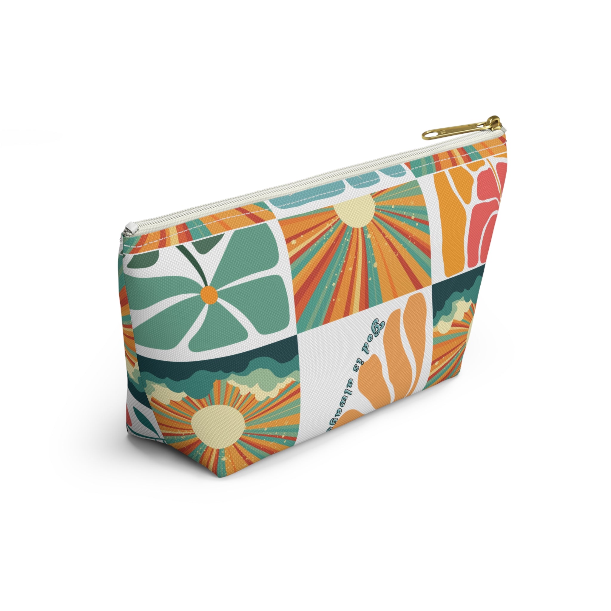 Retro Floral Sunrays Accessory Pouch — Colorful Sunrays T‑Bottom Bag
