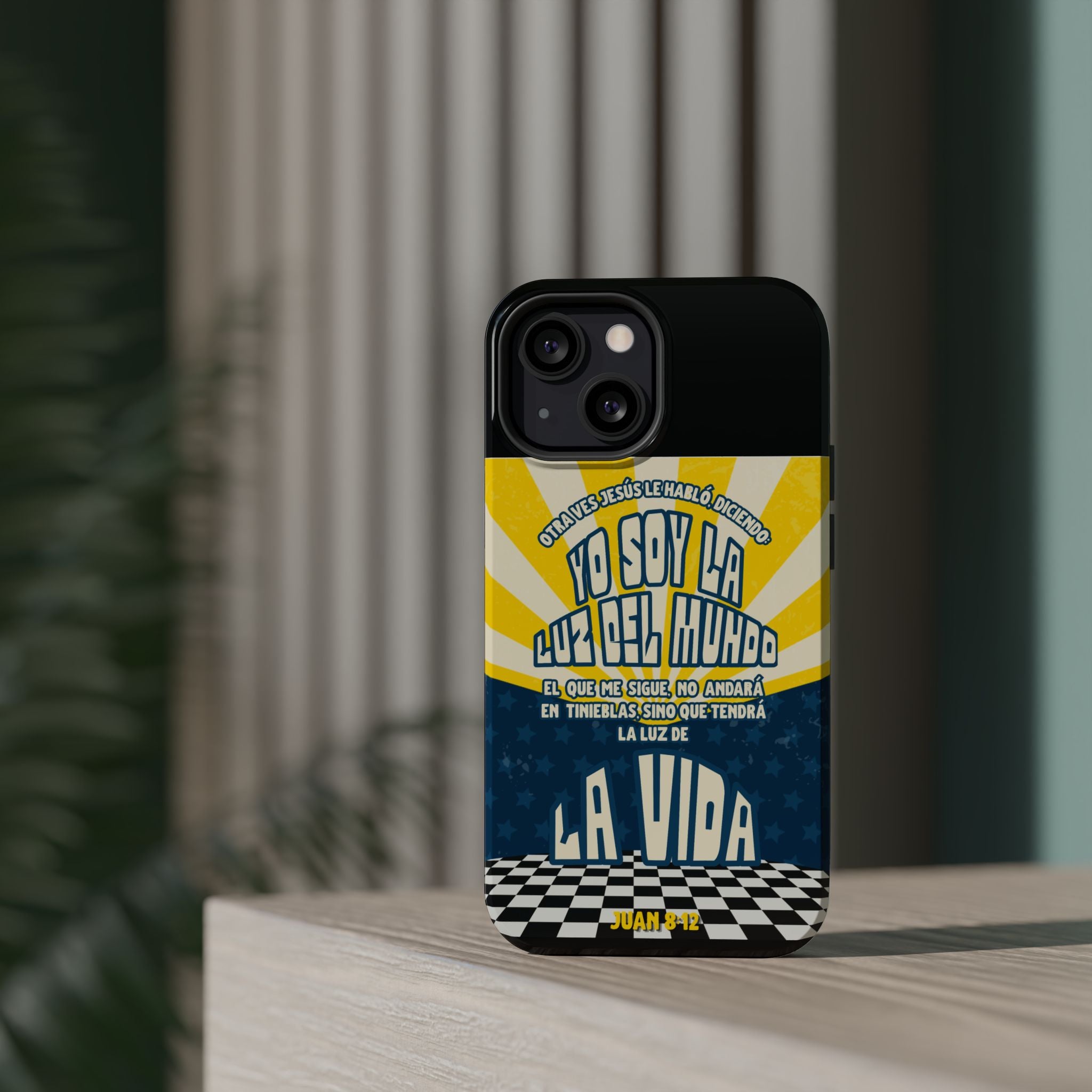 "Yo soy la luz del mundo" protección para telefono (Juan 8:12)— Para hombres- Magnético y resistente al impacto