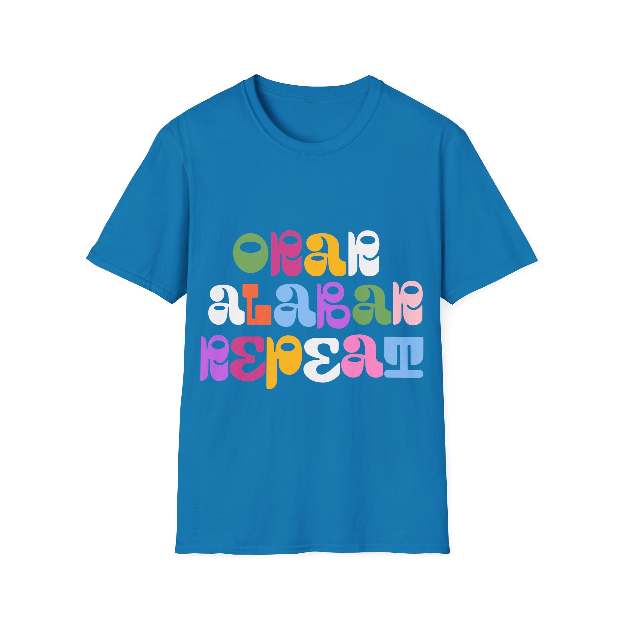Woman's Bilingual Orar,Alabar, Repeat Tee — Colorful Groovy Type Design
