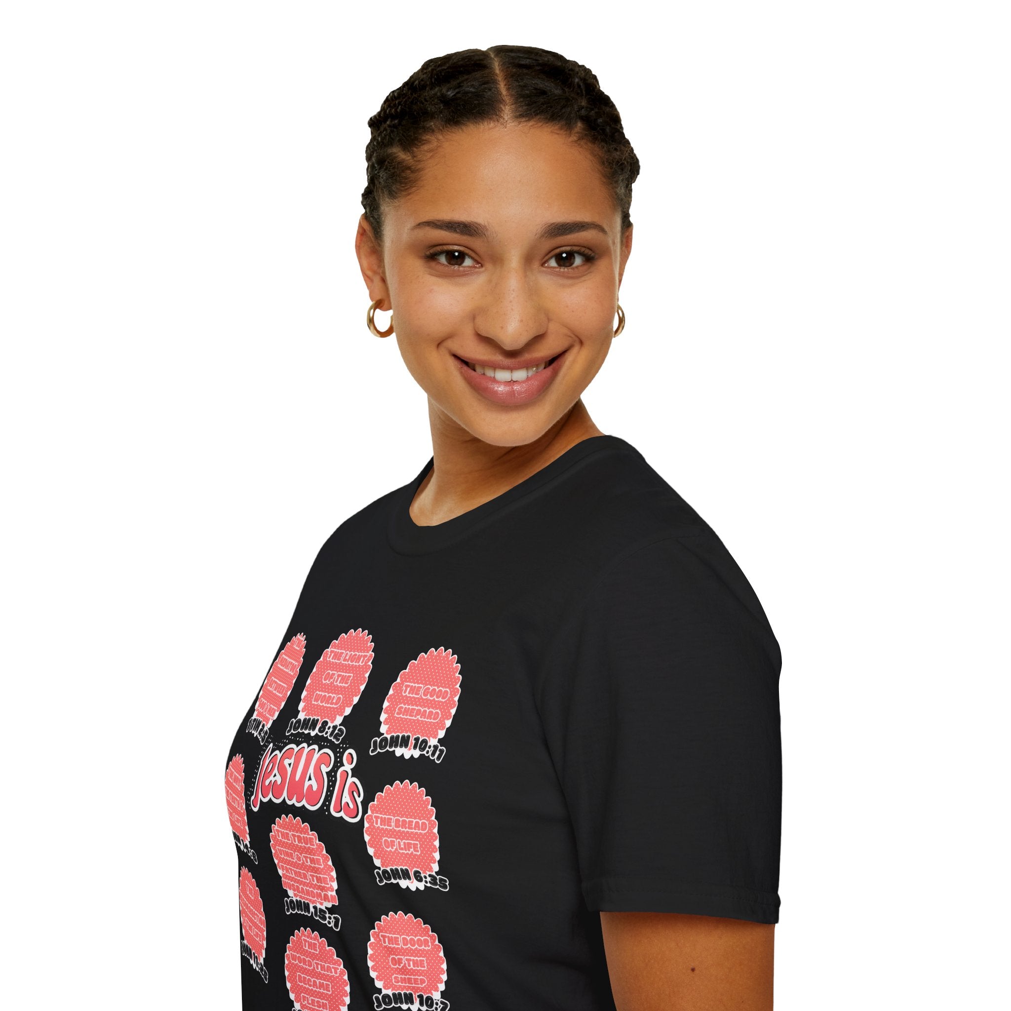 Women's 'Jesus is' T-Shirt — Inspirational Christian Scripture Tee (John 3:16, John 10:27)