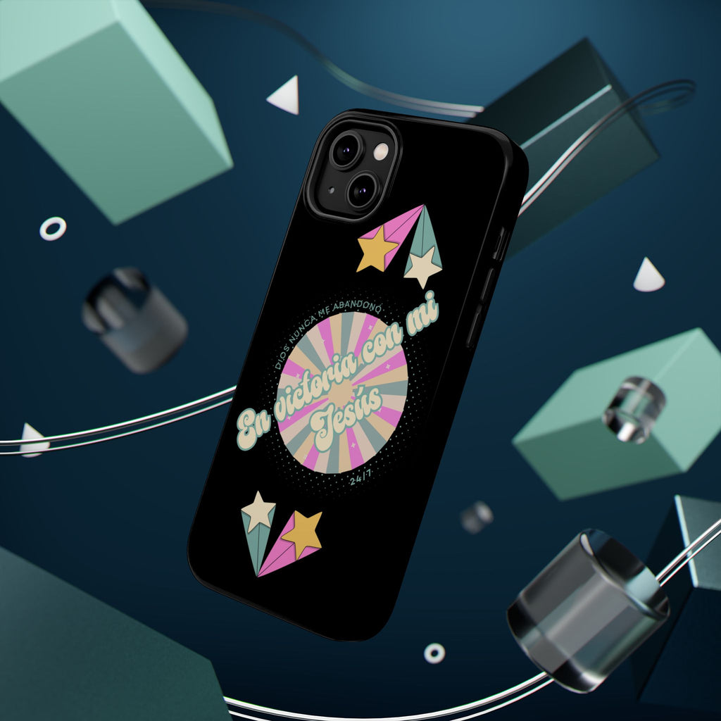 Mujeres Cover de Telefono Magnético e Impacto Resistente— "En Victoria con mi Jesús" Retro Star Design