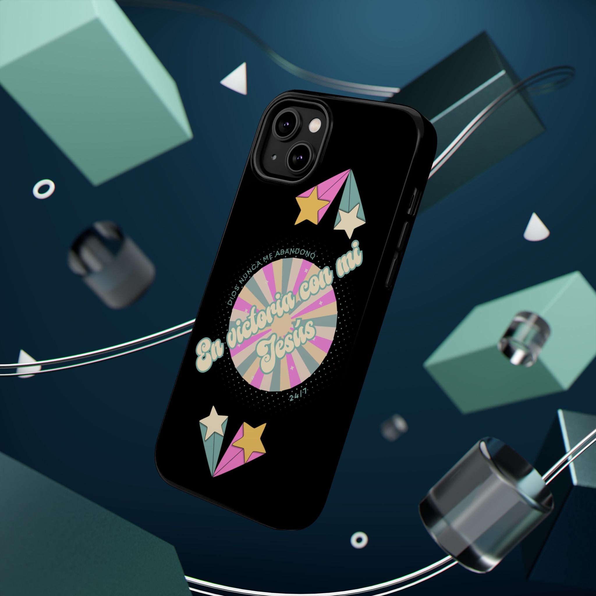Mujeres Cover de Telefono Magnético e Impacto Resistente— "En Victoria con mi Jesús" Retro Star Design
