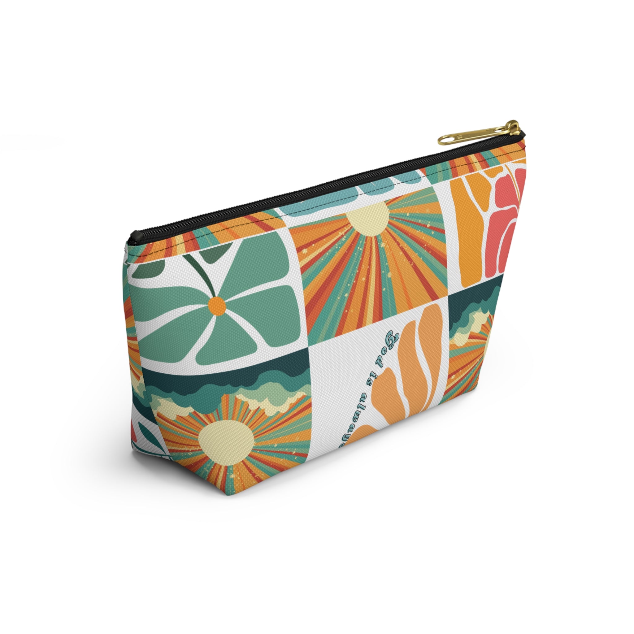 Retro Floral Sunrays Accessory Pouch — Colorful Sunrays T‑Bottom Bag