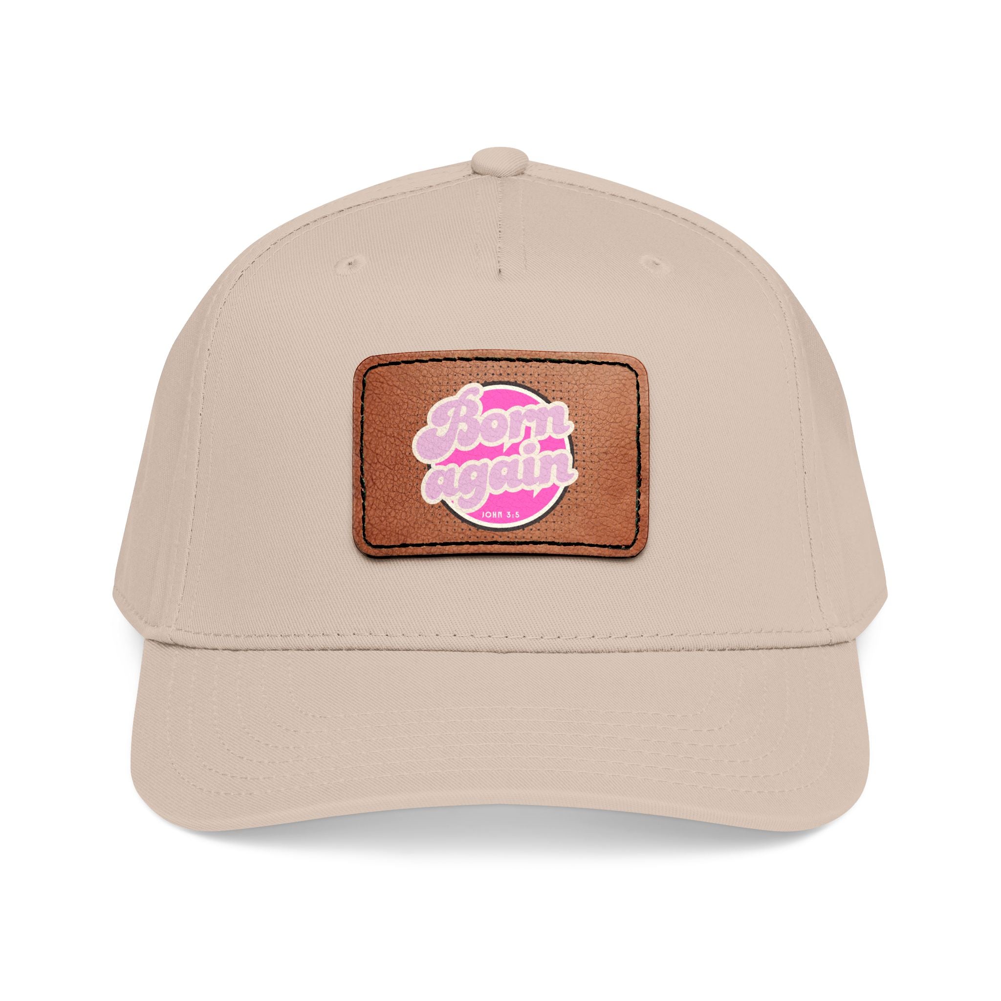 Women's 'Born Again' Leather Patch Baseball Cap — Retro Pink Logo Mid-Profile Hat