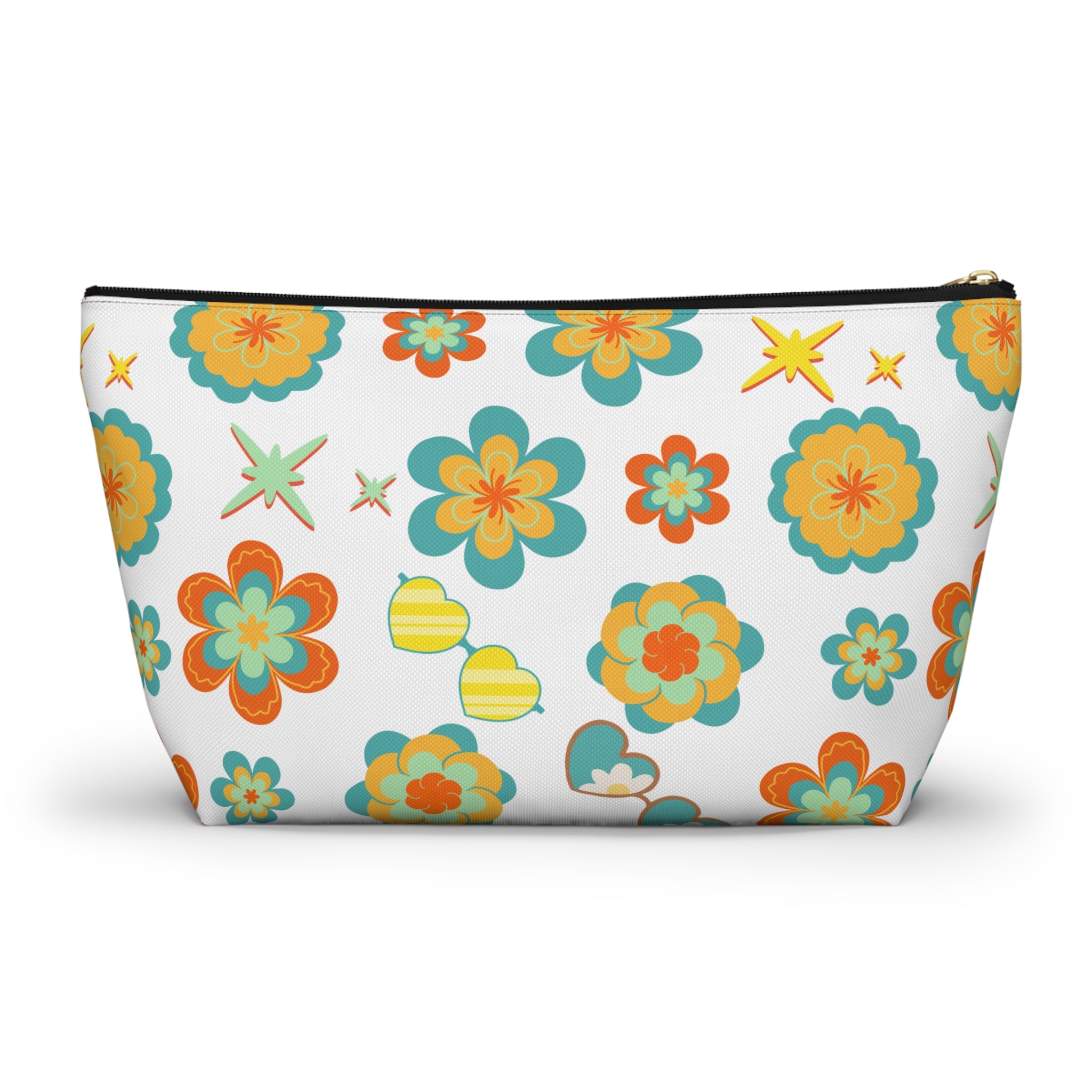 Retro Sunglasses Flowers Accessory Pouch — 60s-Inspired Bag