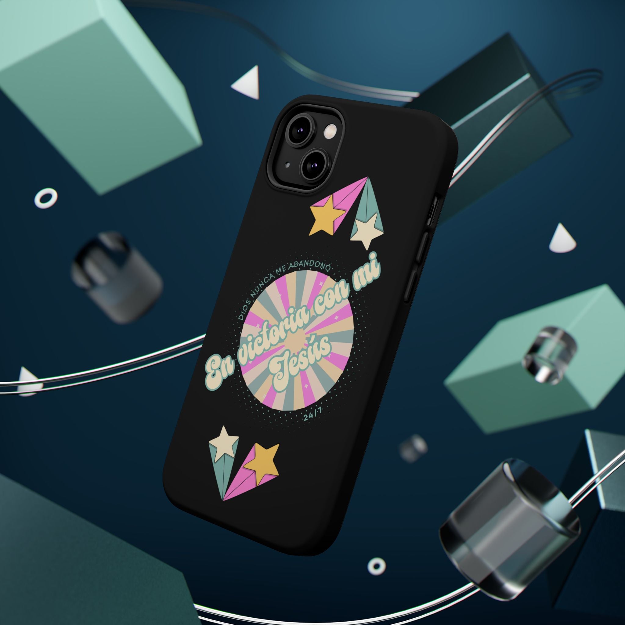 Mujeres Cover de Telefono Magnético e Impacto Resistente— "En Victoria con mi Jesús" Retro Star Design