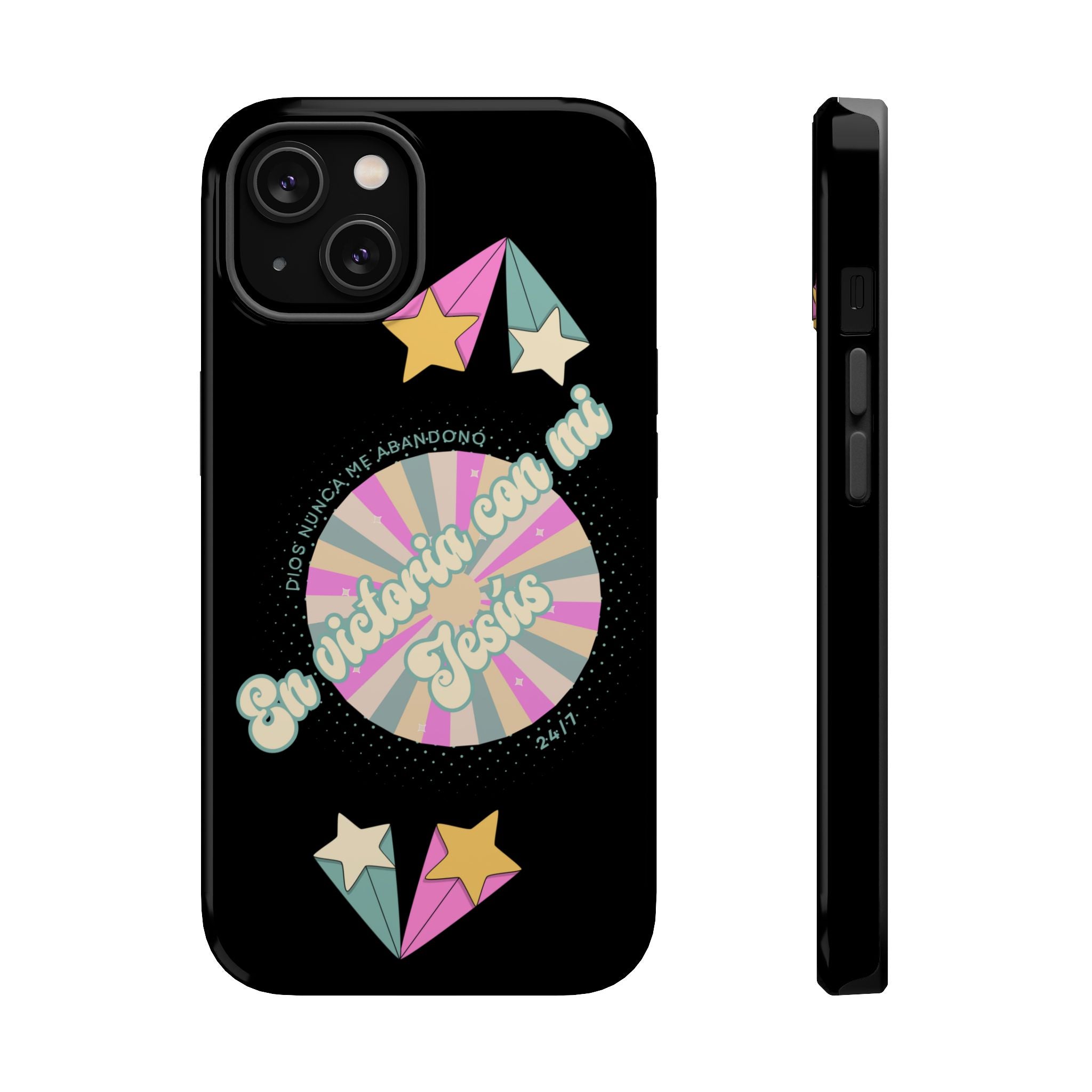 Mujeres Cover de Telefono Magnético e Impacto Resistente— "En Victoria con mi Jesús" Retro Star Design