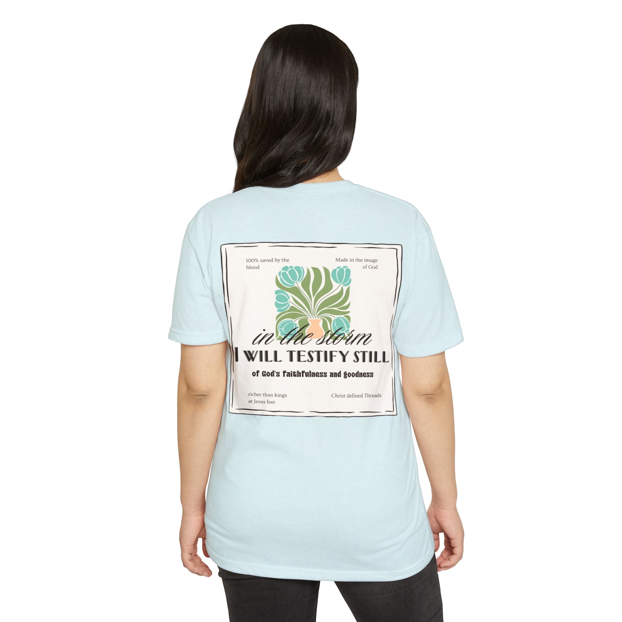 Women's  Faith Graphic T-Shirt — "In the Storm I Will Testify Still" Christian Tee