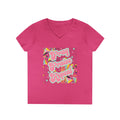 Ladies' V-Neck T-Shirt — "Pray Praise Repeat" Retro Shape Graphic