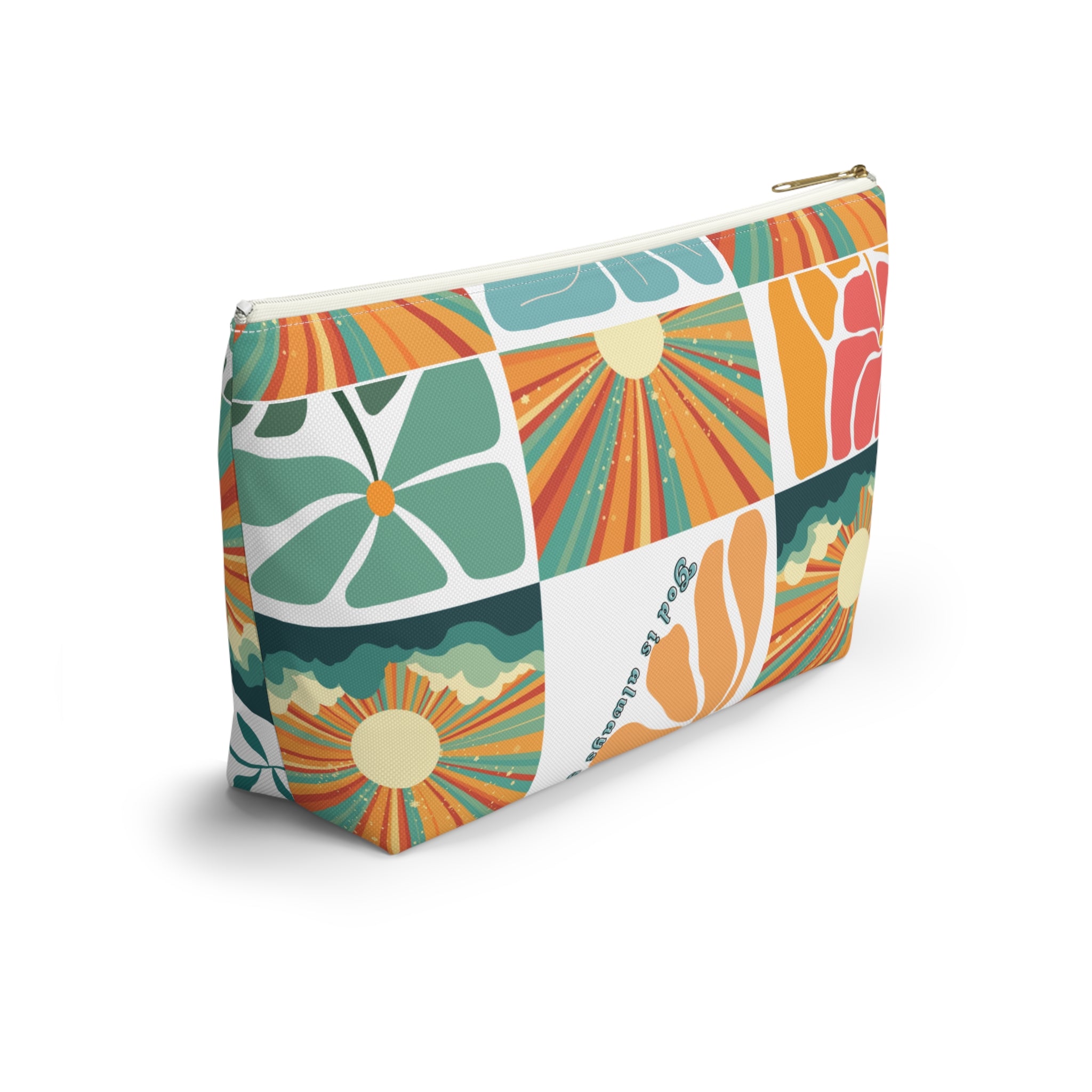 Retro Floral Sunrays Accessory Pouch — Colorful Sunrays T‑Bottom Bag