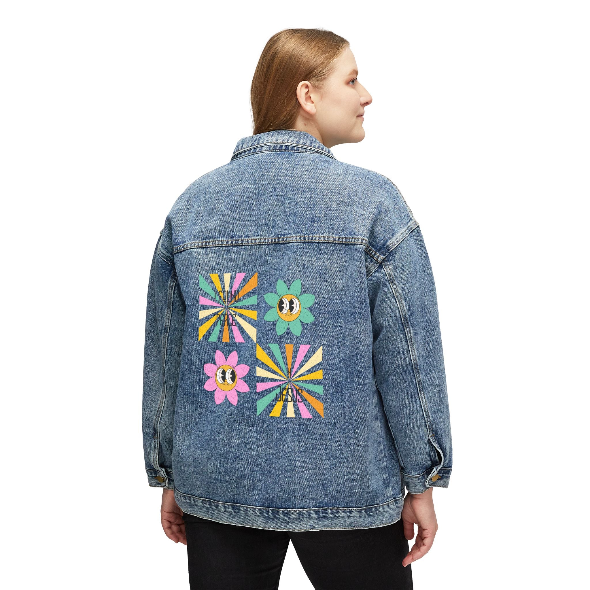 Women's Denim Jacket — Retro 'I found peace in Jesus'Graphic