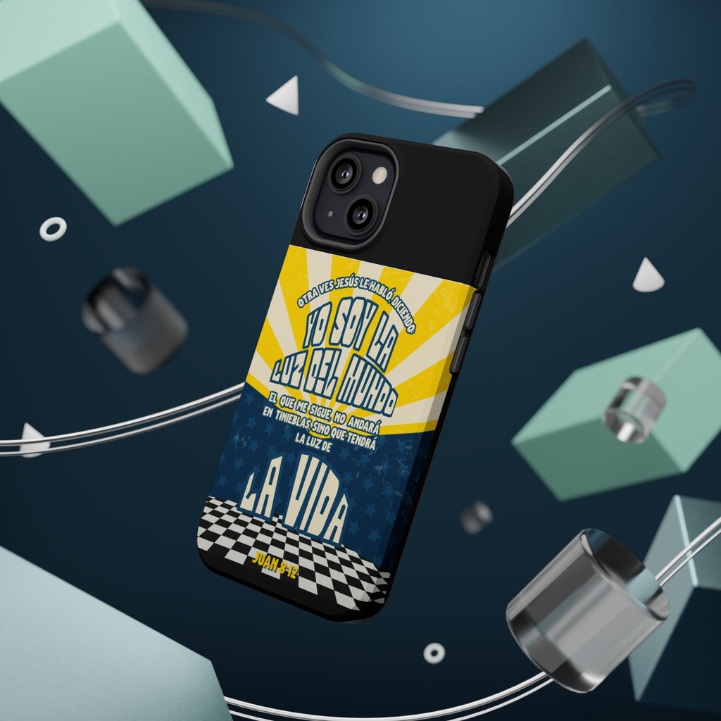 "Yo soy la luz del mundo" protección para telefono (Juan 8:12)— Para hombres- Magnético y resistente al impacto