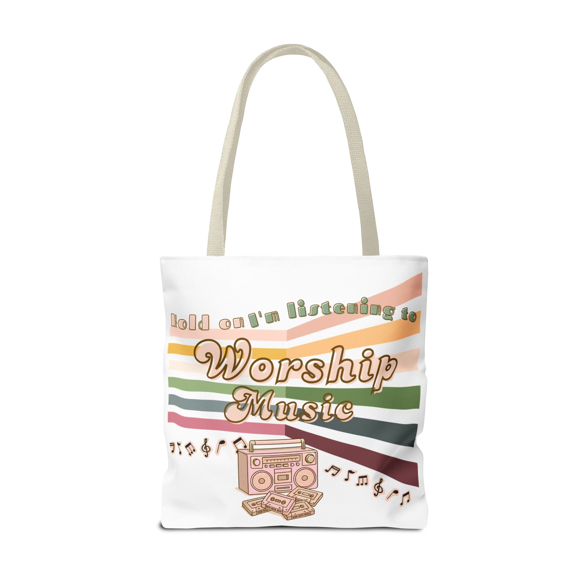 Worship Music Tote Bag – Faith-Inspired Retro Boombox Design