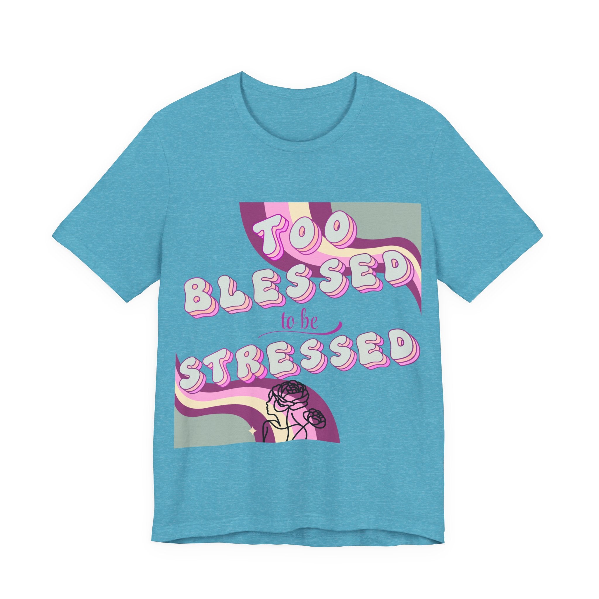 Women's Too Blessed to Be Stressed Tee — Retro Pink Graphic T-Shirt