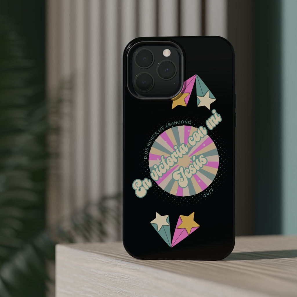 Mujeres Cover de Telefono Magnético e Impacto Resistente— "En Victoria con mi Jesús" Retro Star Design