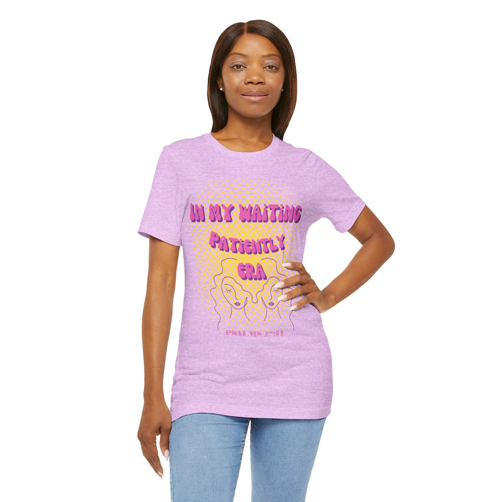 Women's 'In my Waiting Patiently Era' Tee - Yellow Graphic Jersey Short Sleeve