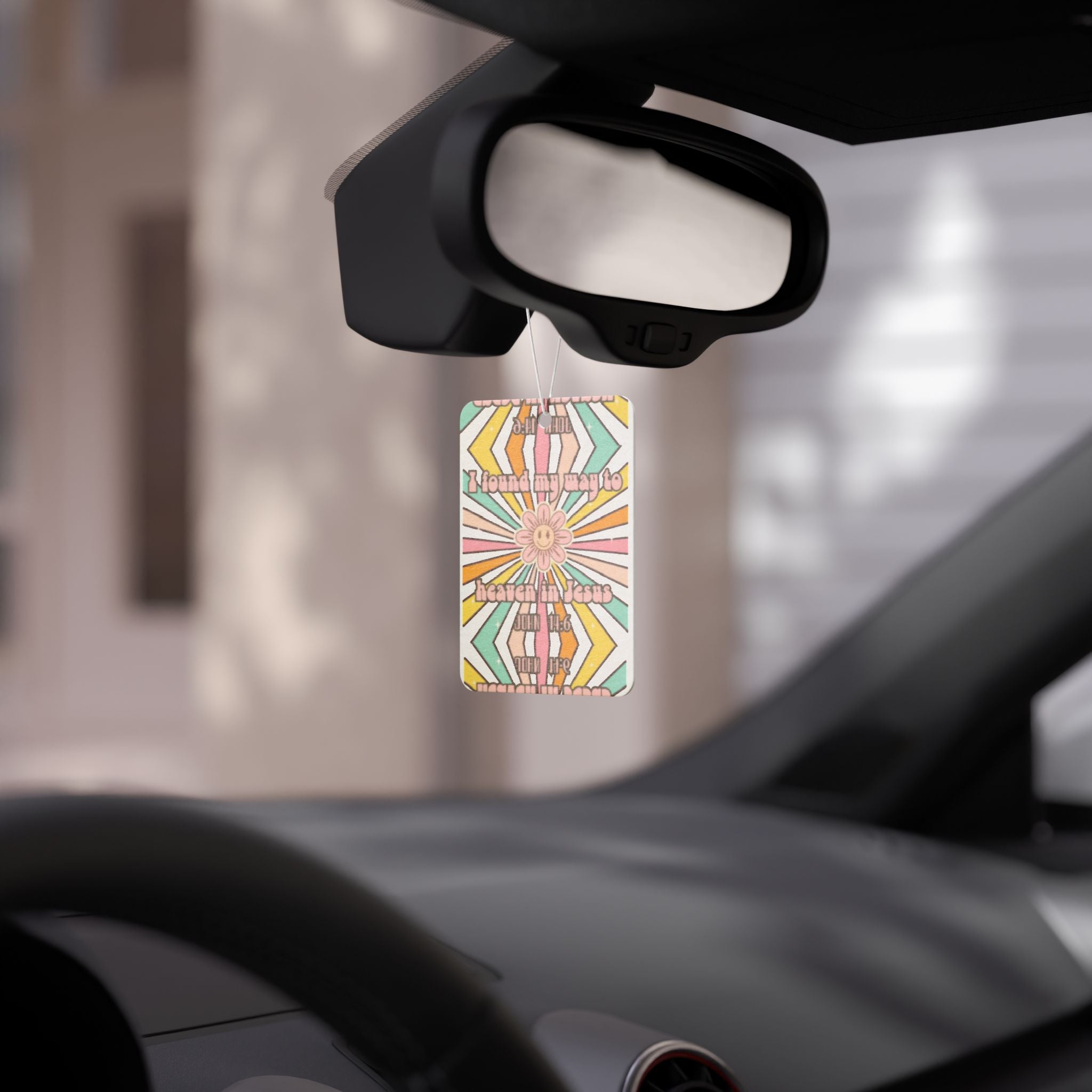 Retro Sunflower Car Air Freshener — "John 14:6"