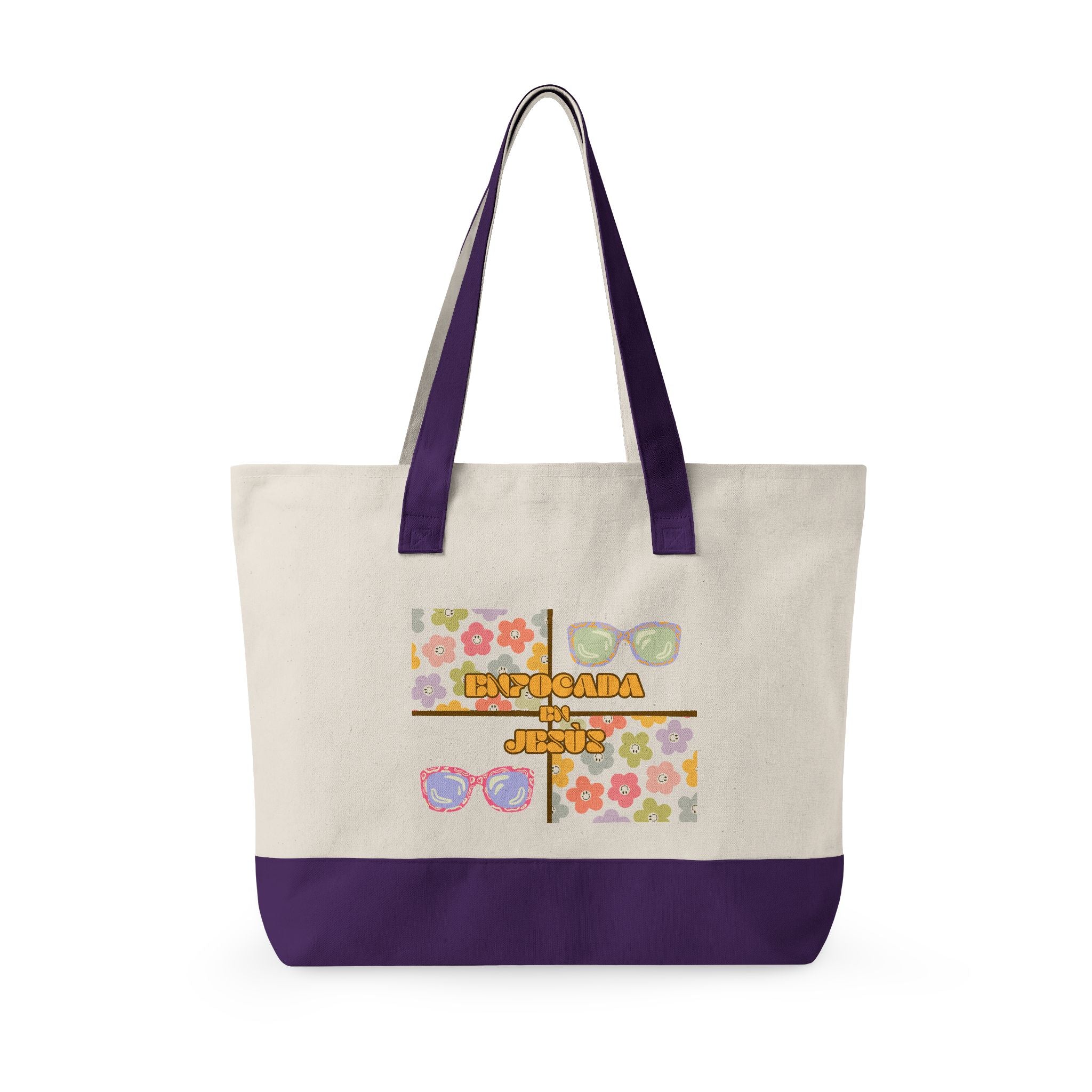 "Enfocada en Jesús" Canvas Tote - Retro Zippered Beach Bag